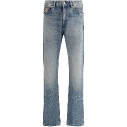 Blue Cotton Straight-Leg Jeans
