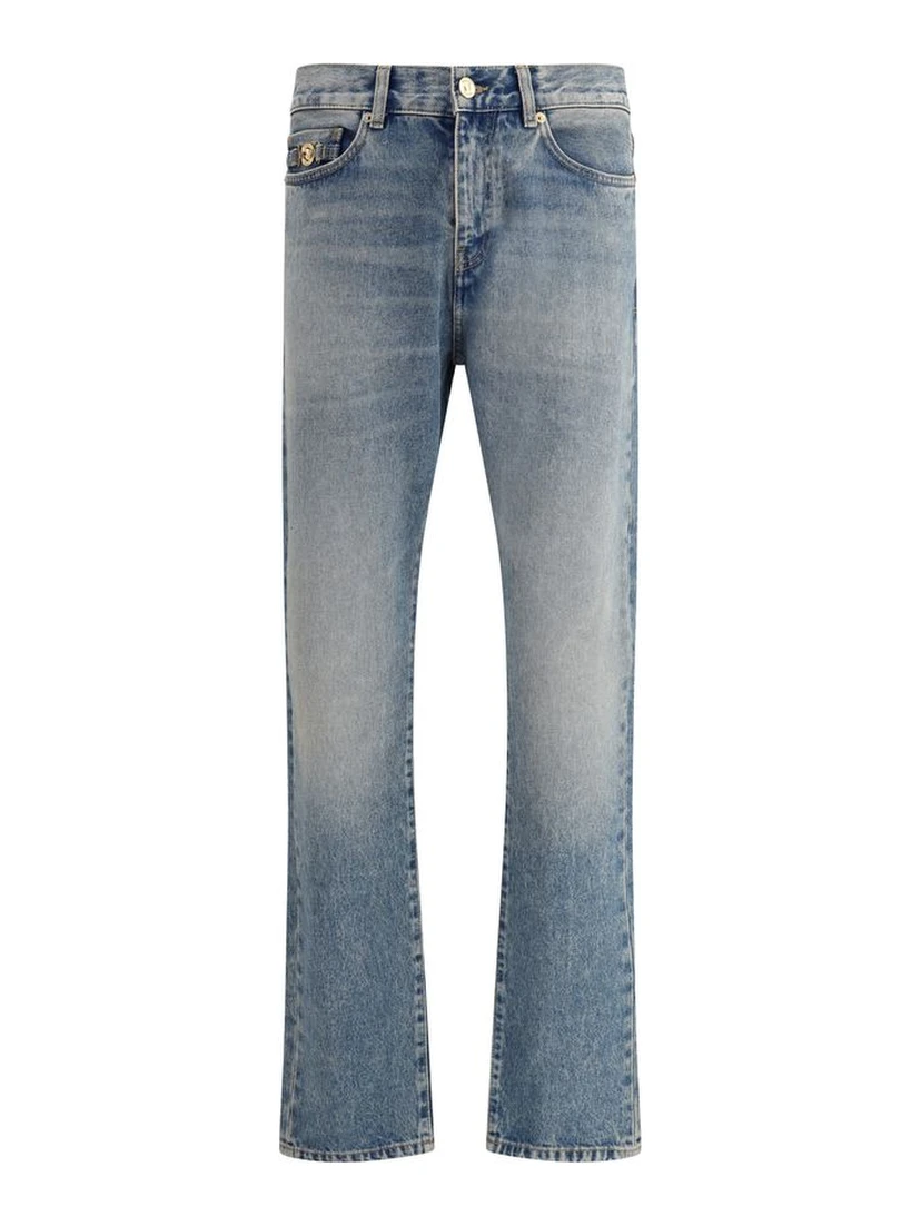 بنطلون جينز أزرق قطني بقصة مستقيمة