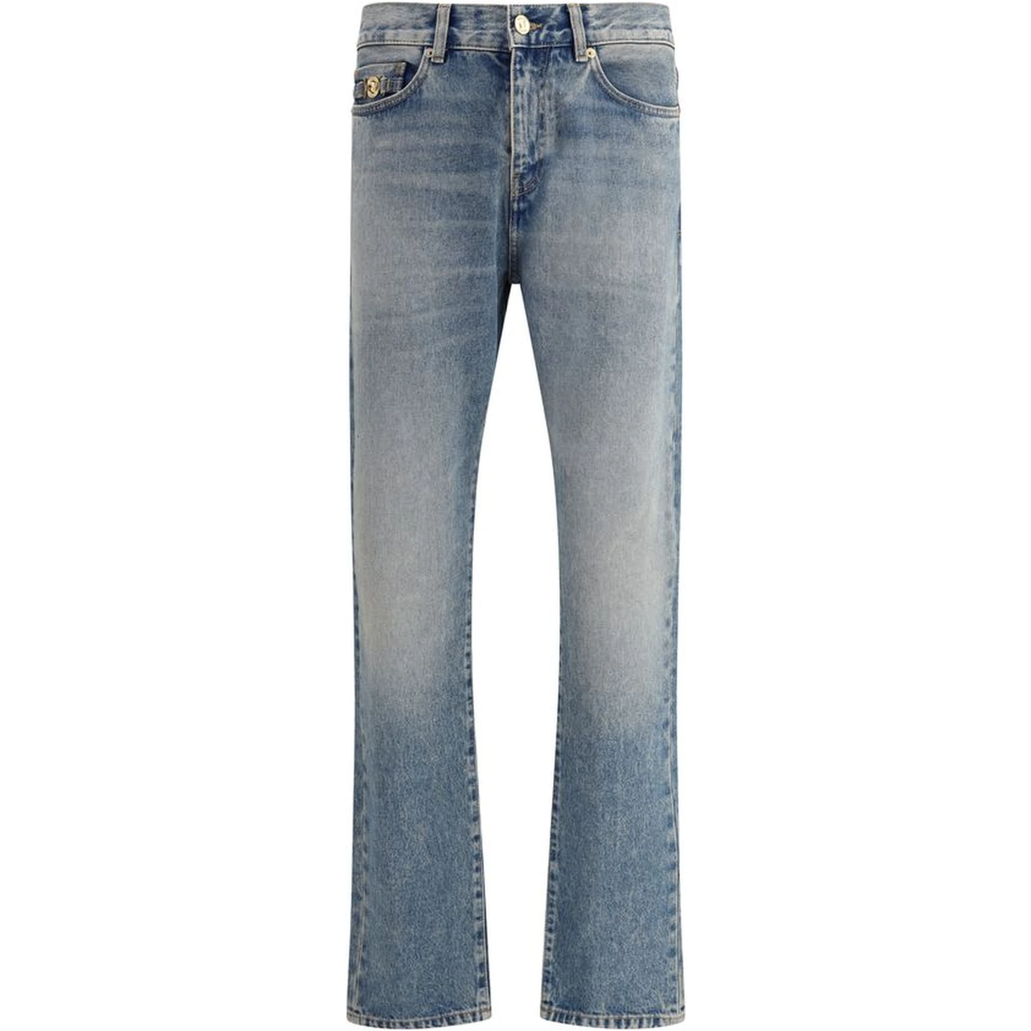 Blue Cotton Straight-Leg Jeans