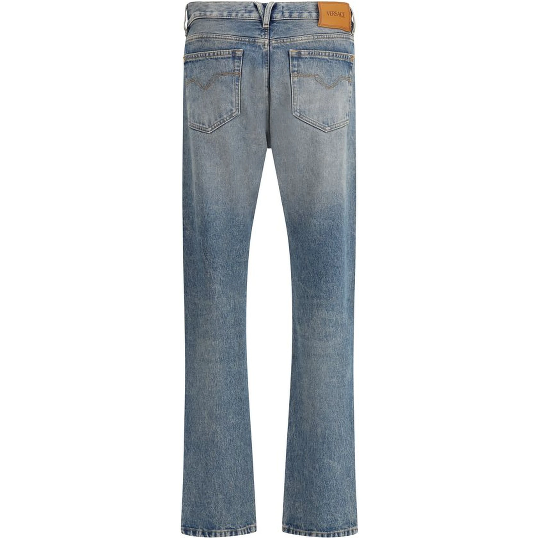 Blue Cotton Straight-Leg Jeans
