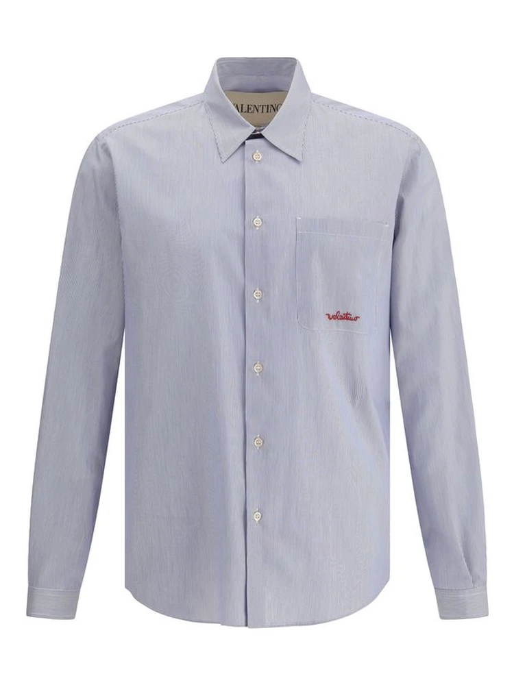 قميص قطني أزرق بنقشة