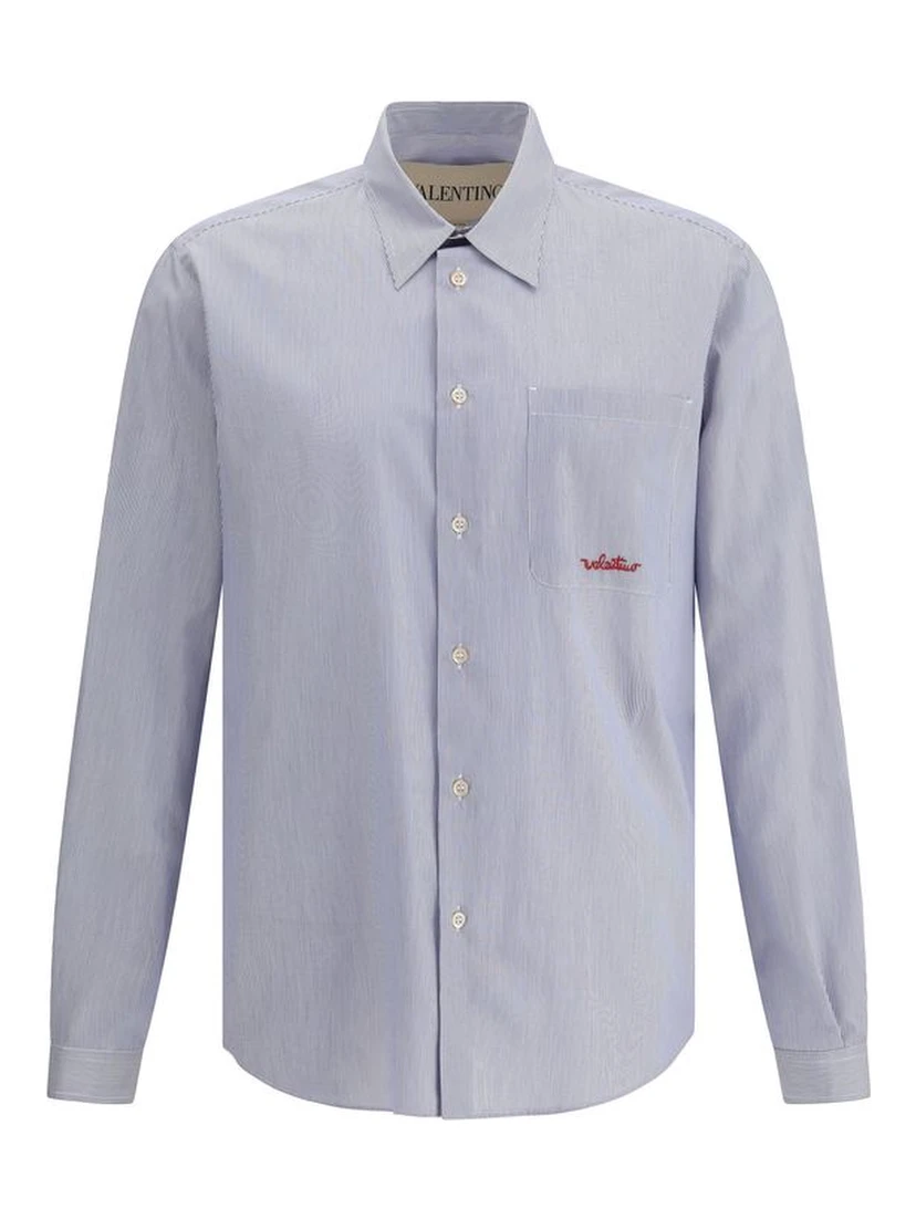 قميص قطني أزرق بنقشة