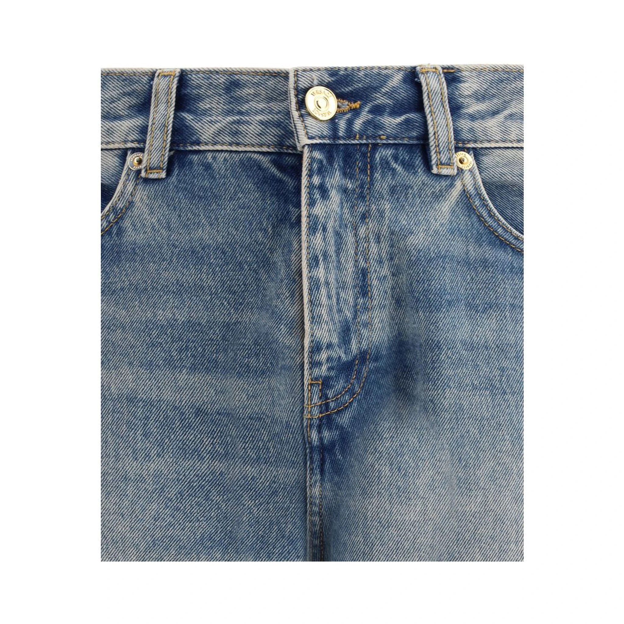 Blue Cotton Straight-Leg Jeans