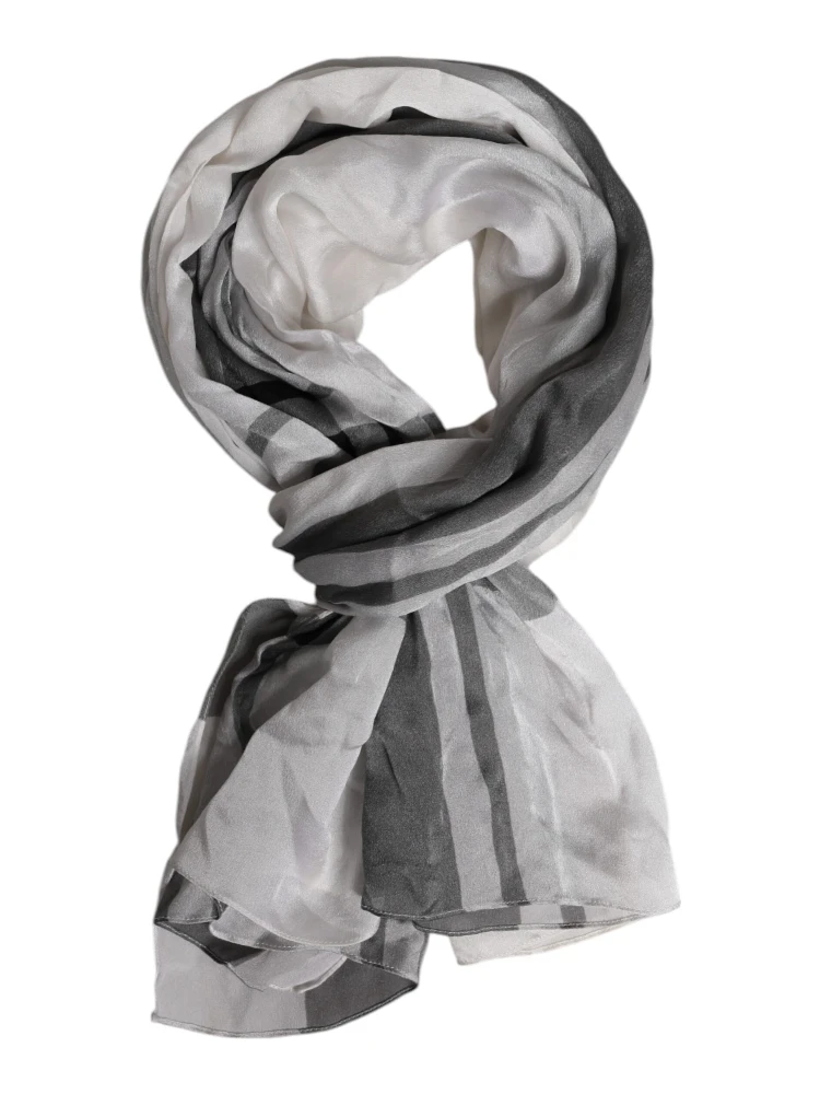 White Black Silk Warmer Wrap Foulard Scarf