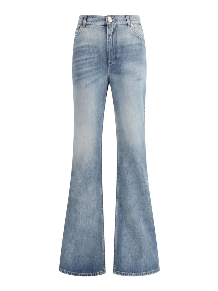 Blue Cotton Flared Jeans