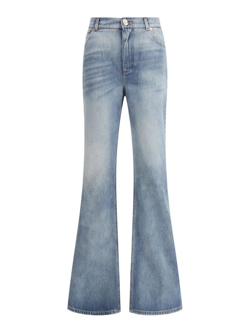 Blue Cotton Flared Jeans