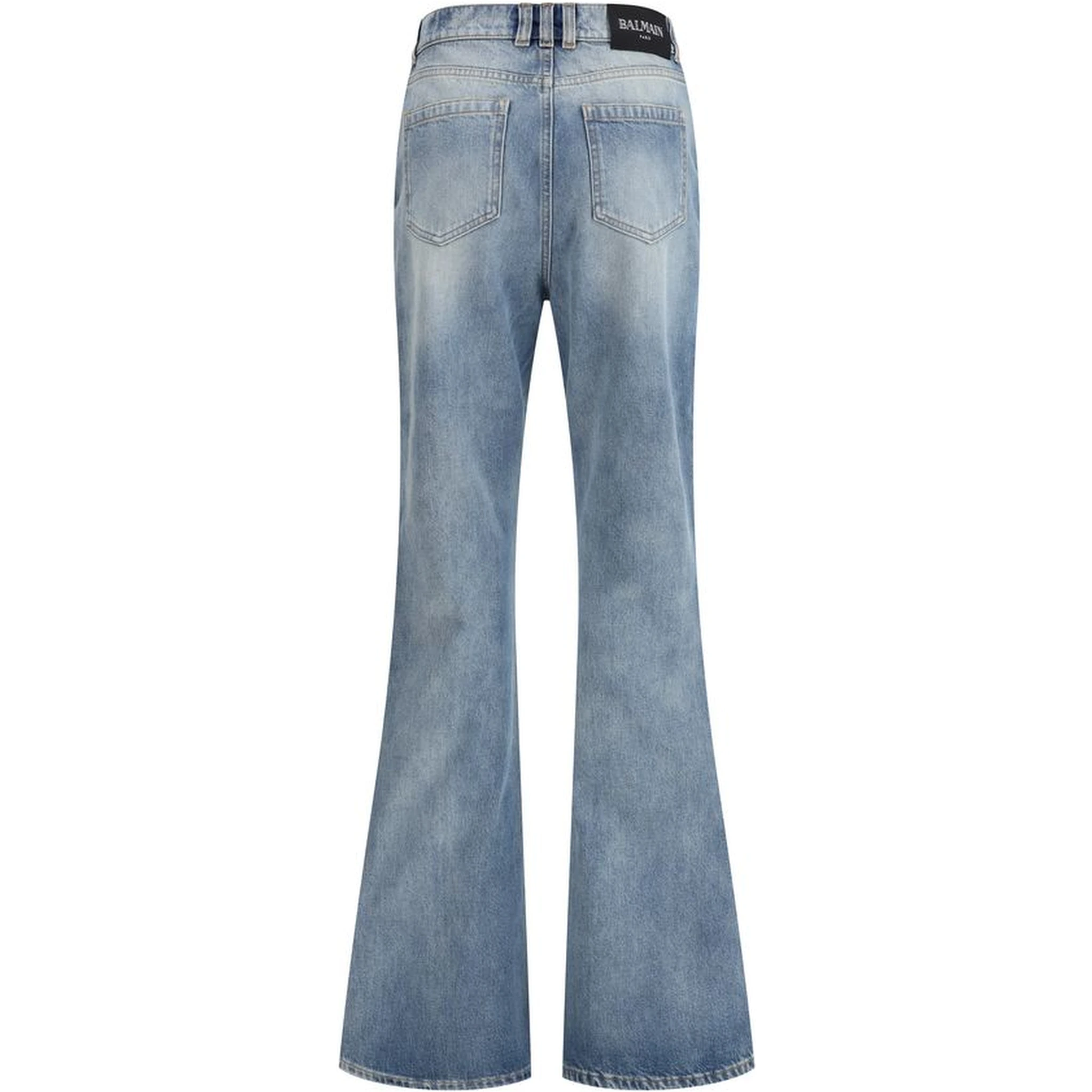 Blue Cotton Flared Jeans