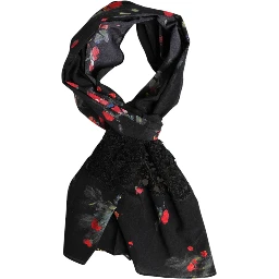 Black Floral Print Neck Warmer Wrap Scarf