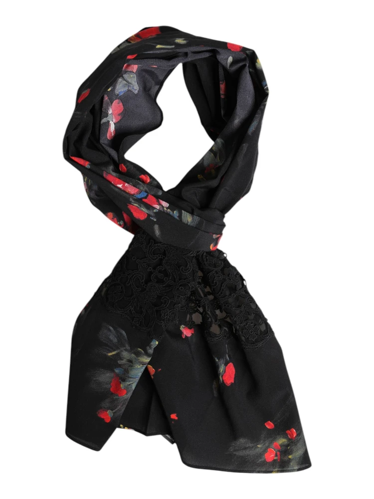 Black Floral Print Neck Warmer Wrap Scarf