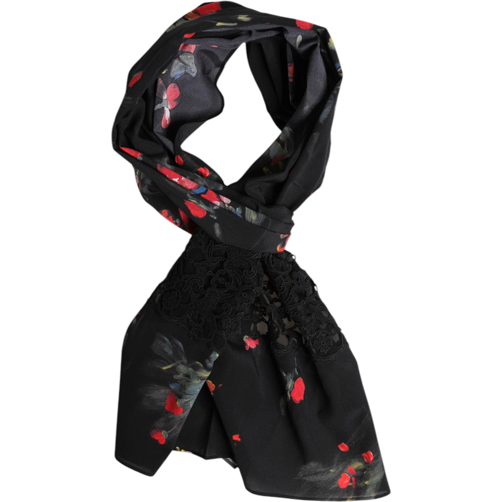 Black Floral Print Neck Warmer Wrap Scarf