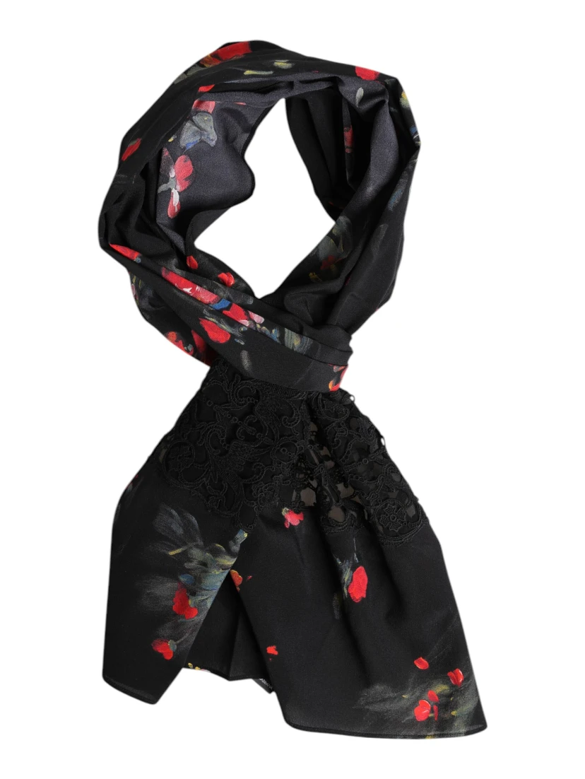 Black Floral Print Neck Warmer Wrap Scarf
