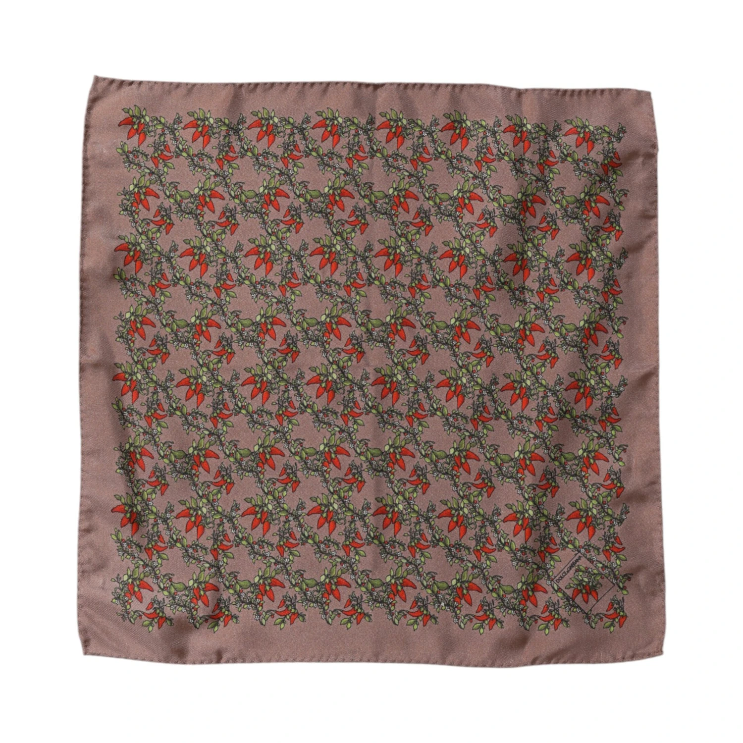Brown Chilis Silk Square Men Foulard Scarf
