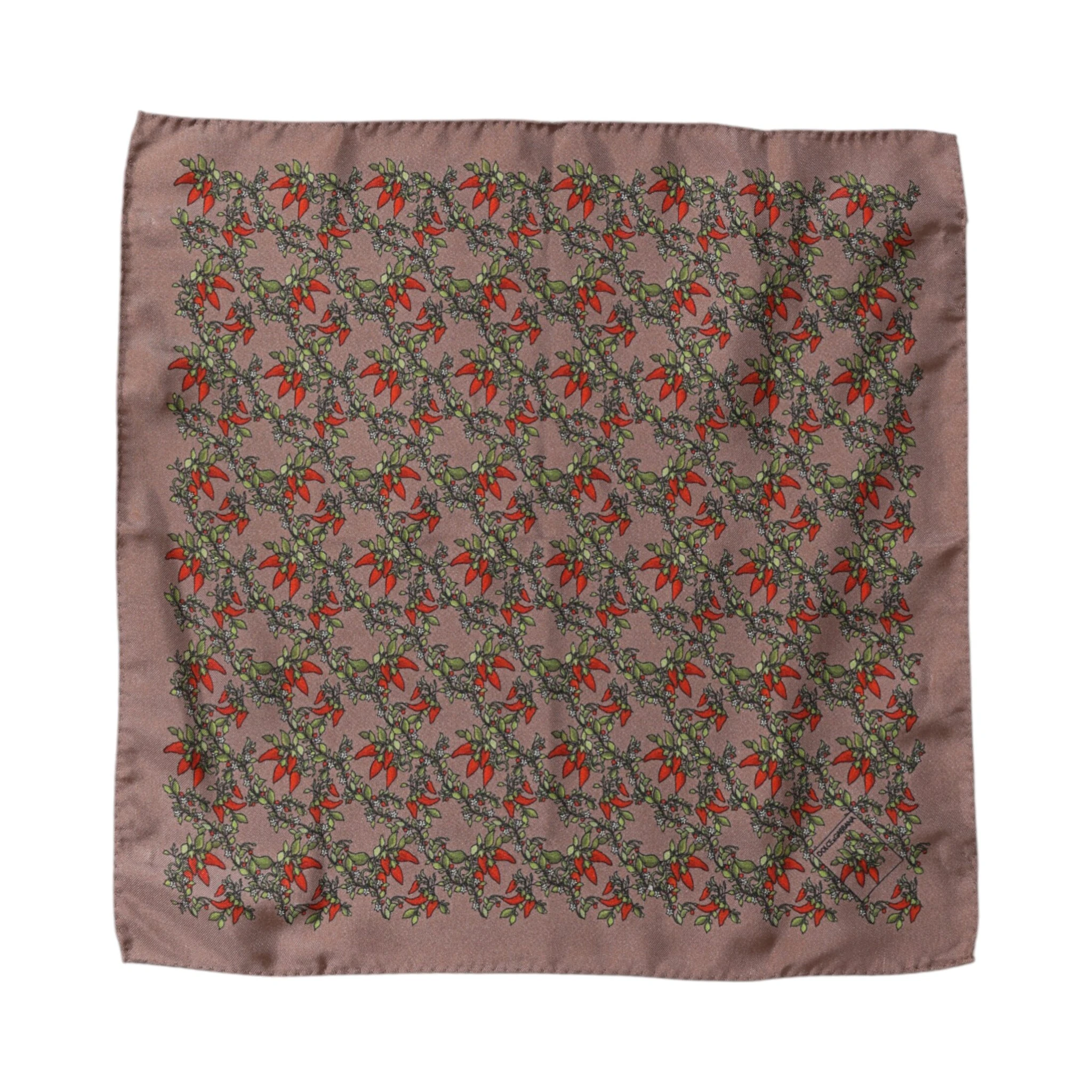 Brown Chilis Silk Square Men Foulard Scarf