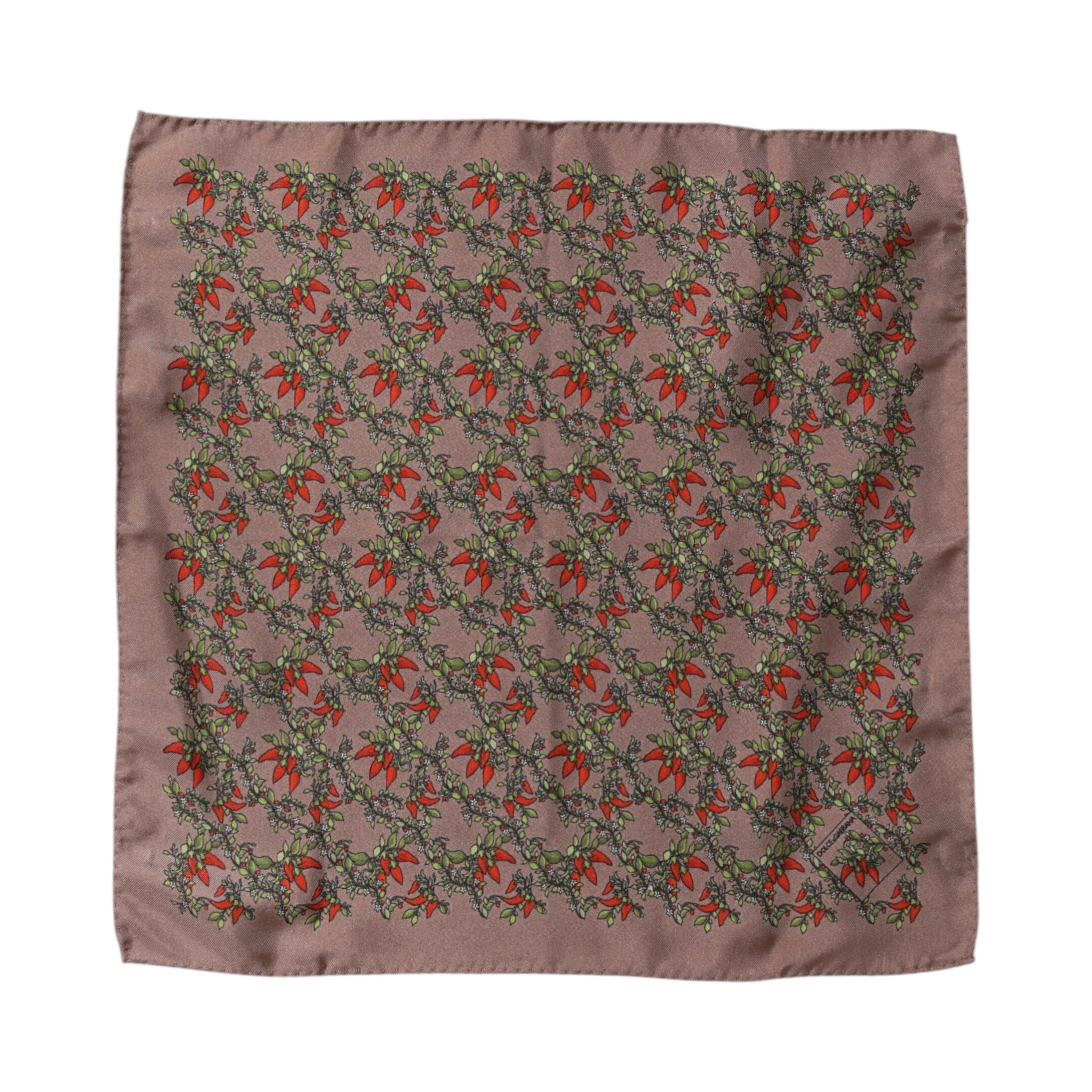 Brown Chilis Silk Square Men Foulard Scarf