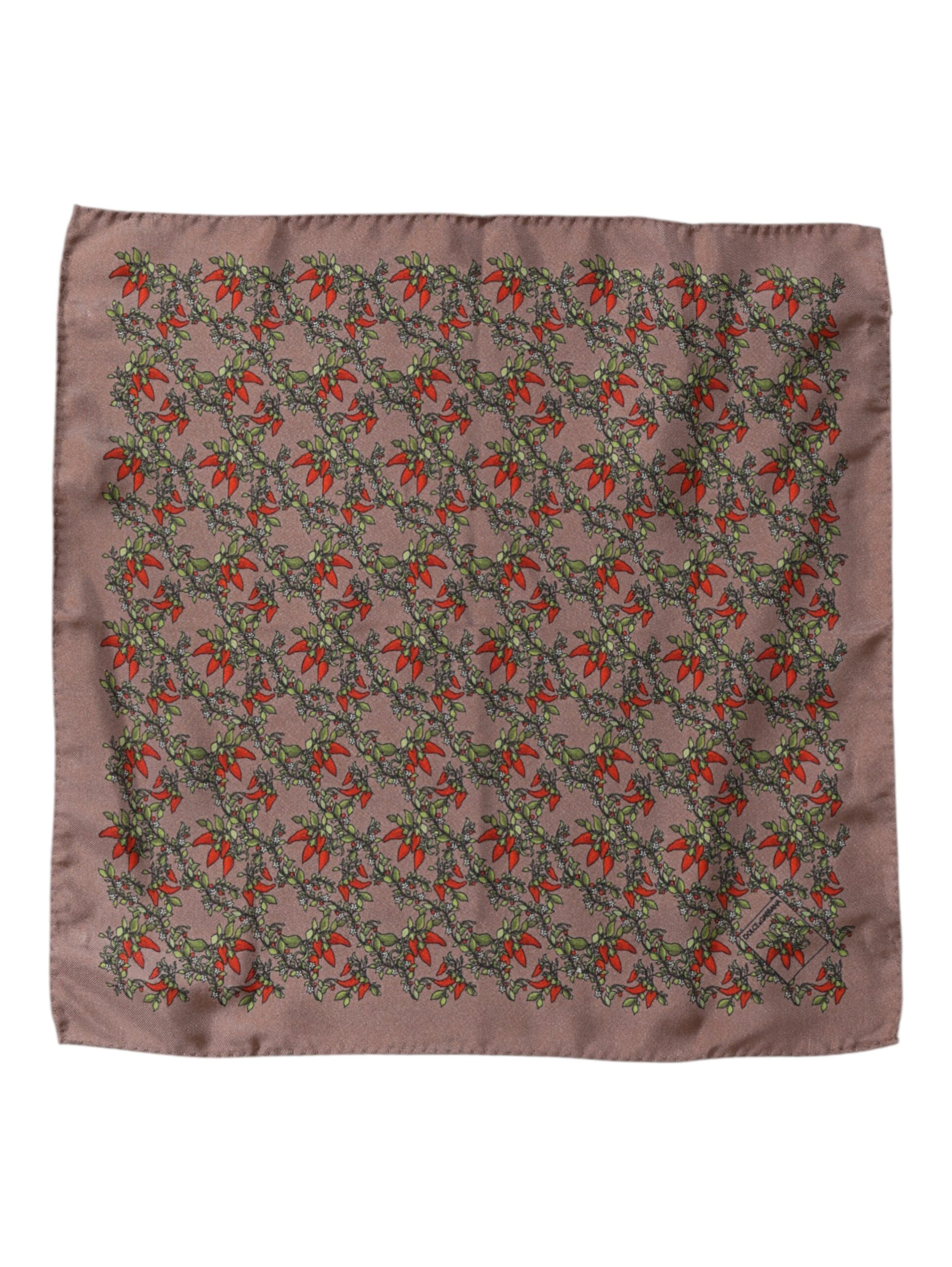 Brown Chilis Silk Square Men Foulard Scarf