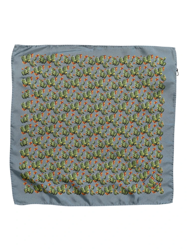 Gray Green Cactus Print Square Foulard Scarf