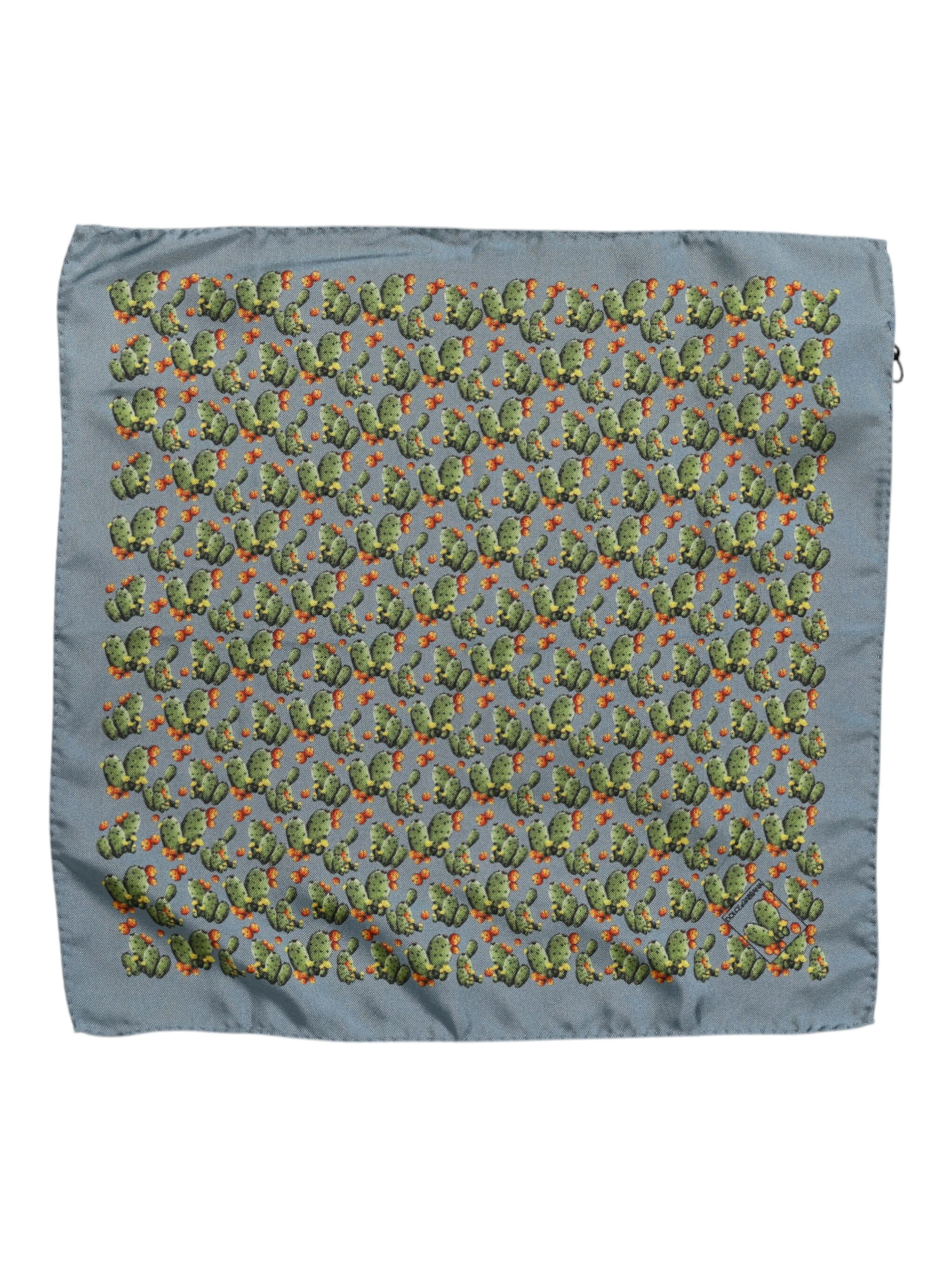Gray Green Cactus Print Square Foulard Scarf