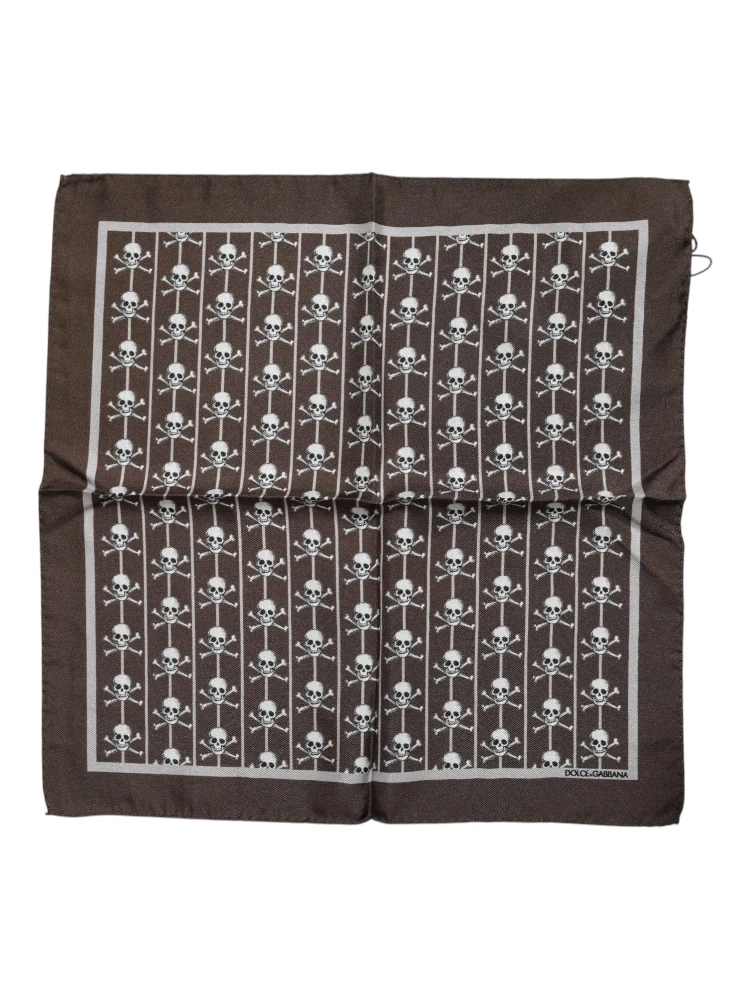 Brown Skull Silk Square Men Foulard Scarf