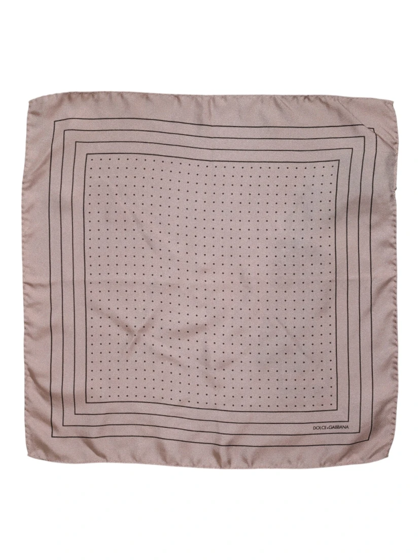 Beige Dotted Silk Square Men Foulard Scarf