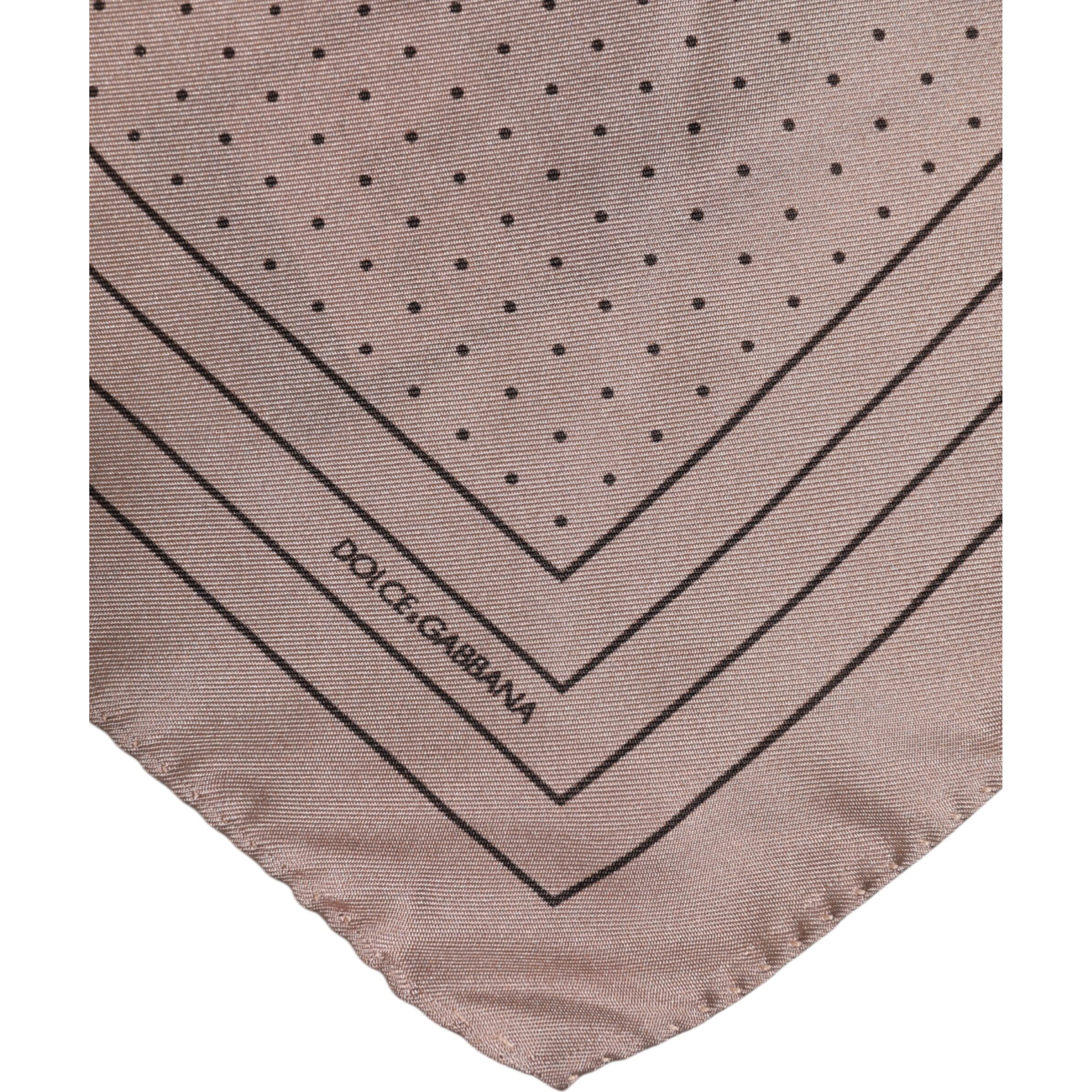 Beige Dotted Silk Square Men Foulard Scarf