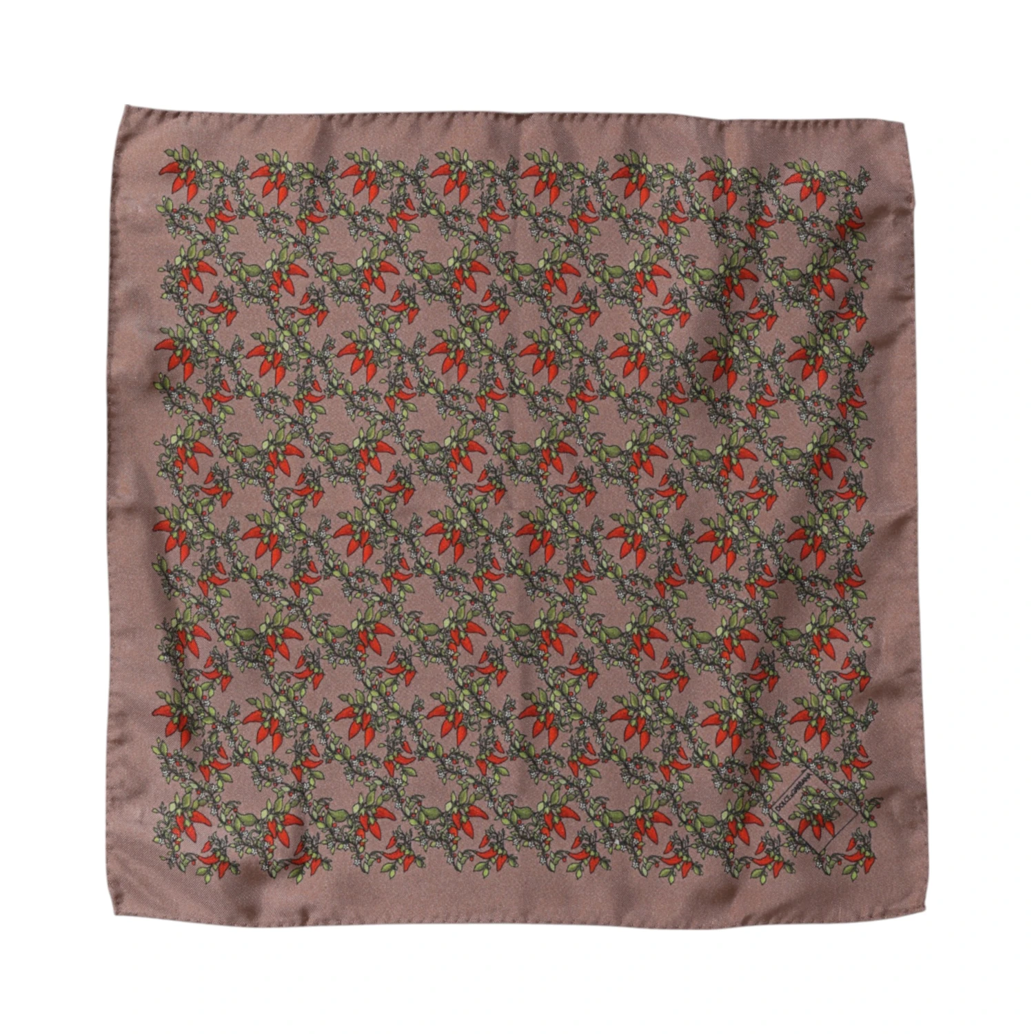 Brown Chilis Silk Square Men Foulard Scarf