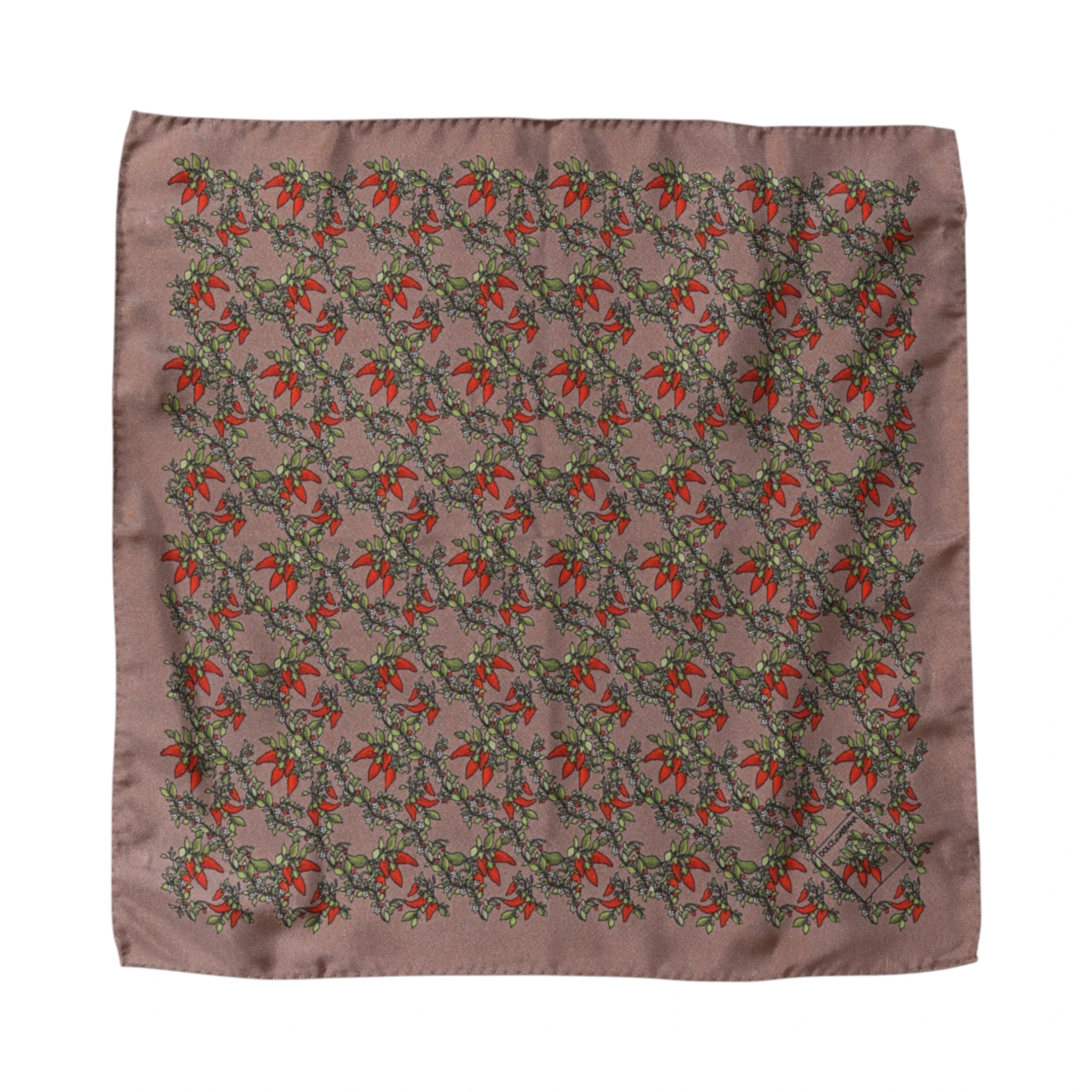 Brown Chilis Silk Square Men Foulard Scarf