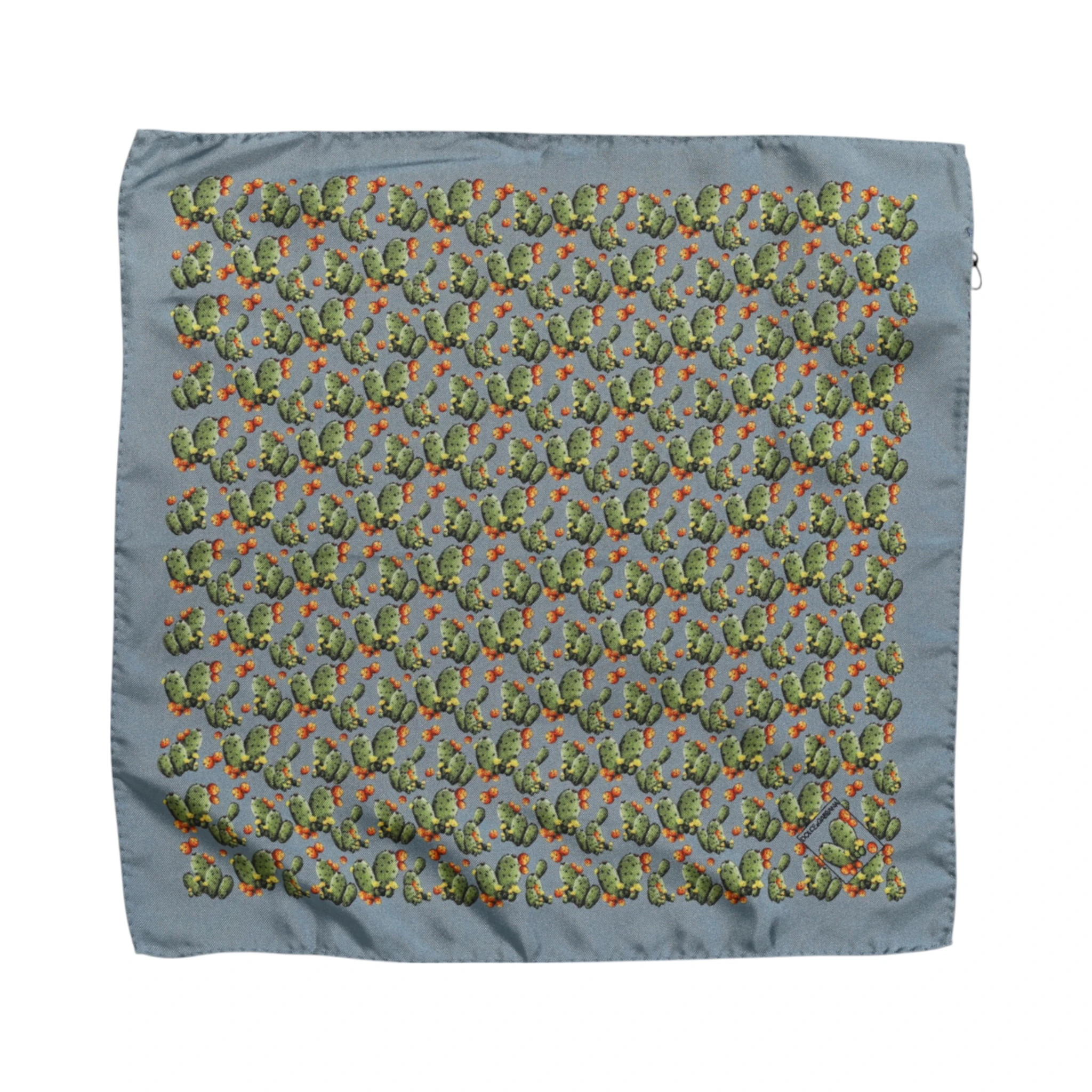 Gray Green Cactus Print Square Foulard Scarf