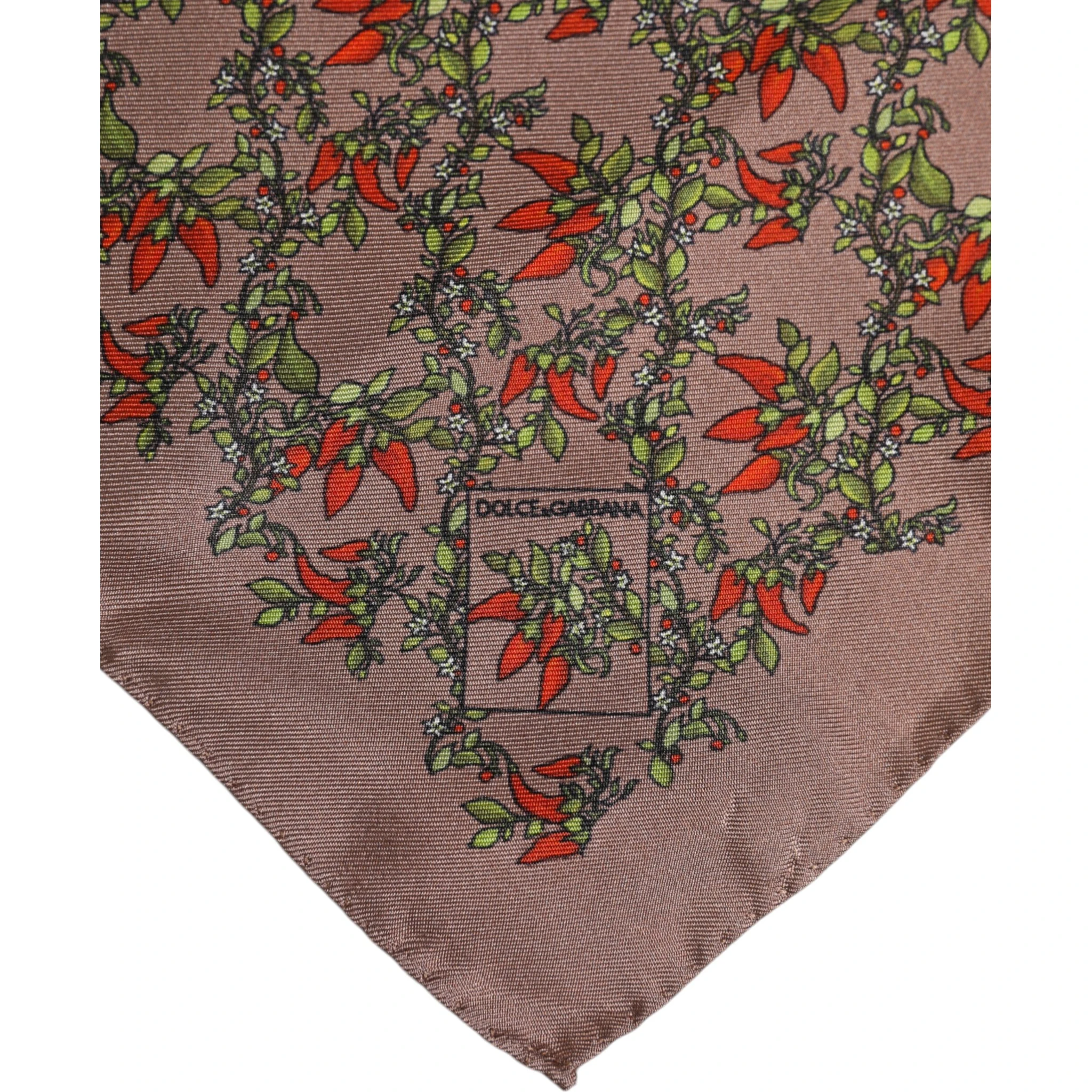 Brown Chilis Silk Square Men Foulard Scarf
