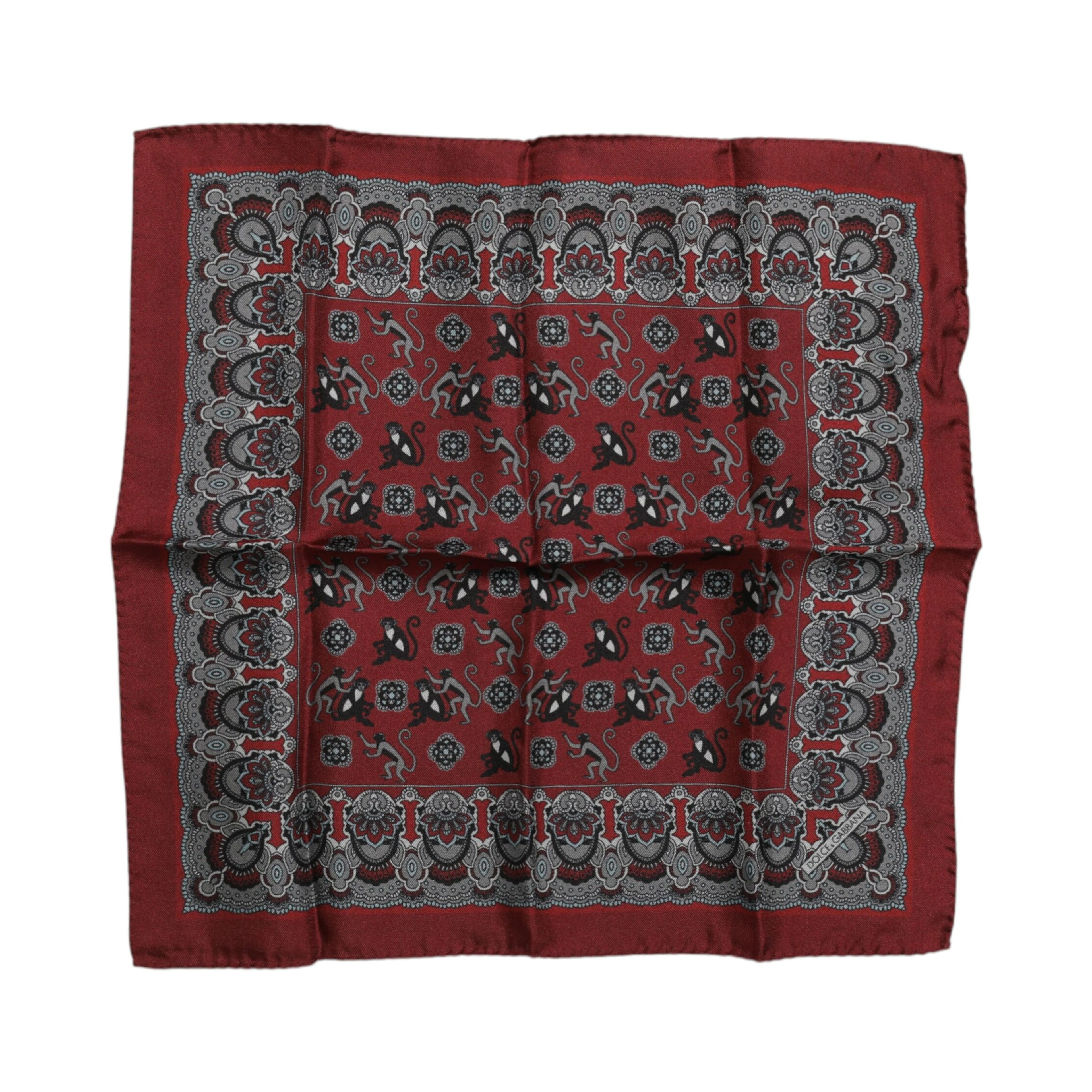 Maroon Monkey Print Silk Square Foulard Scarf