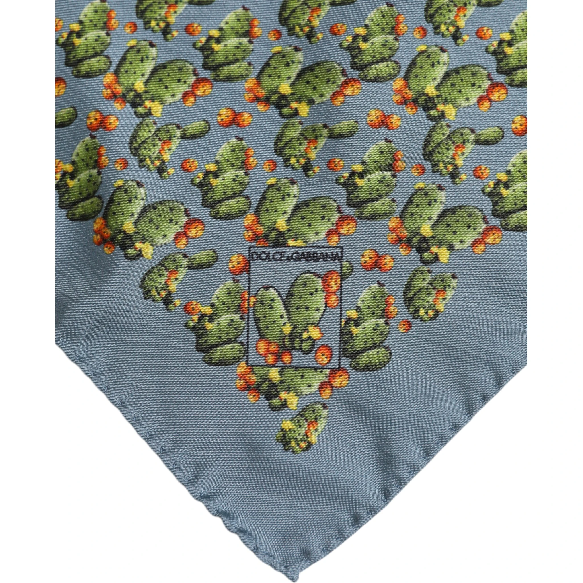 Gray Green Cactus Print Square Foulard Scarf