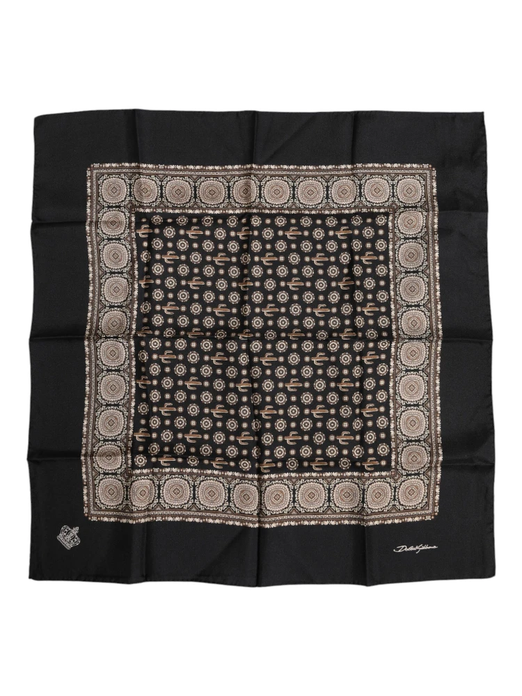 Black Brown Patterned Square Foulard Scarf