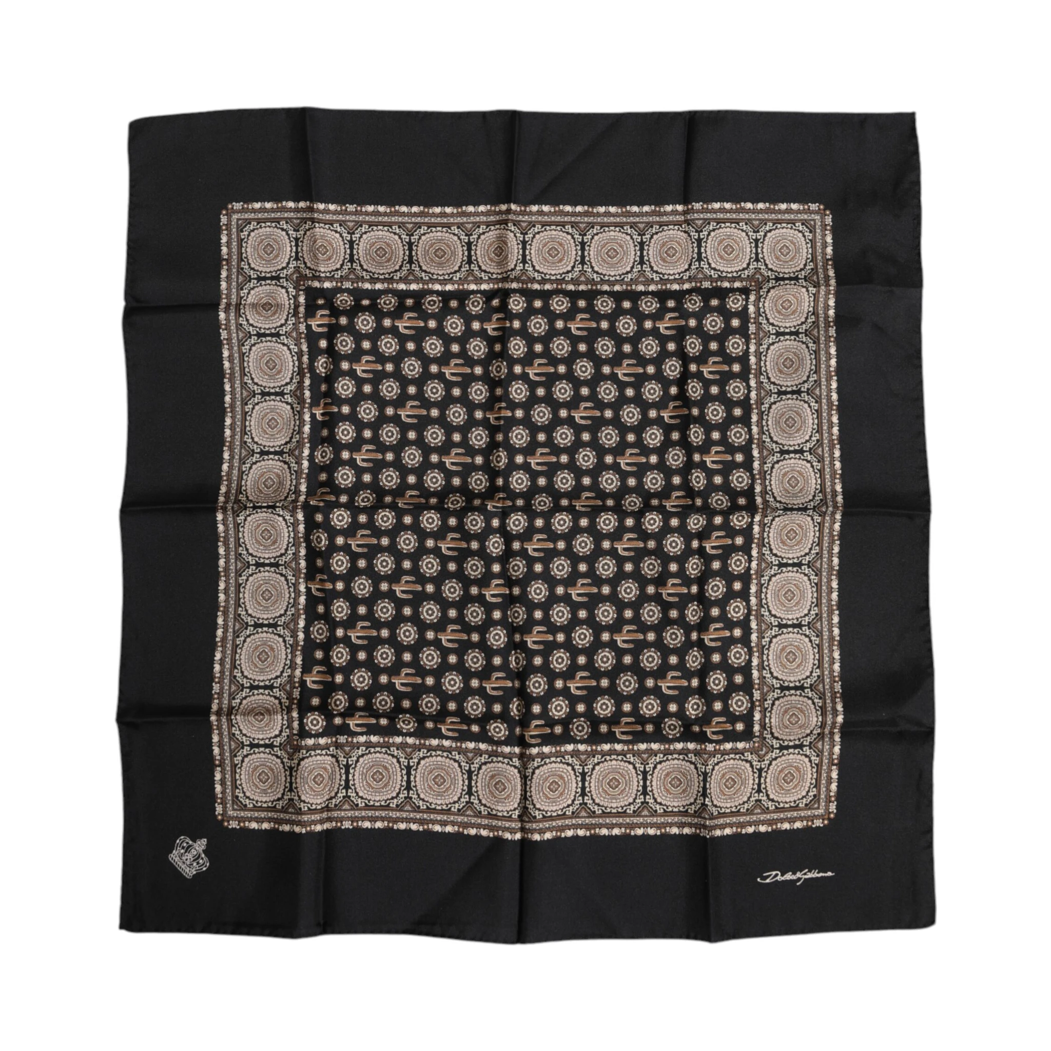 Black Brown Patterned Square Foulard Scarf