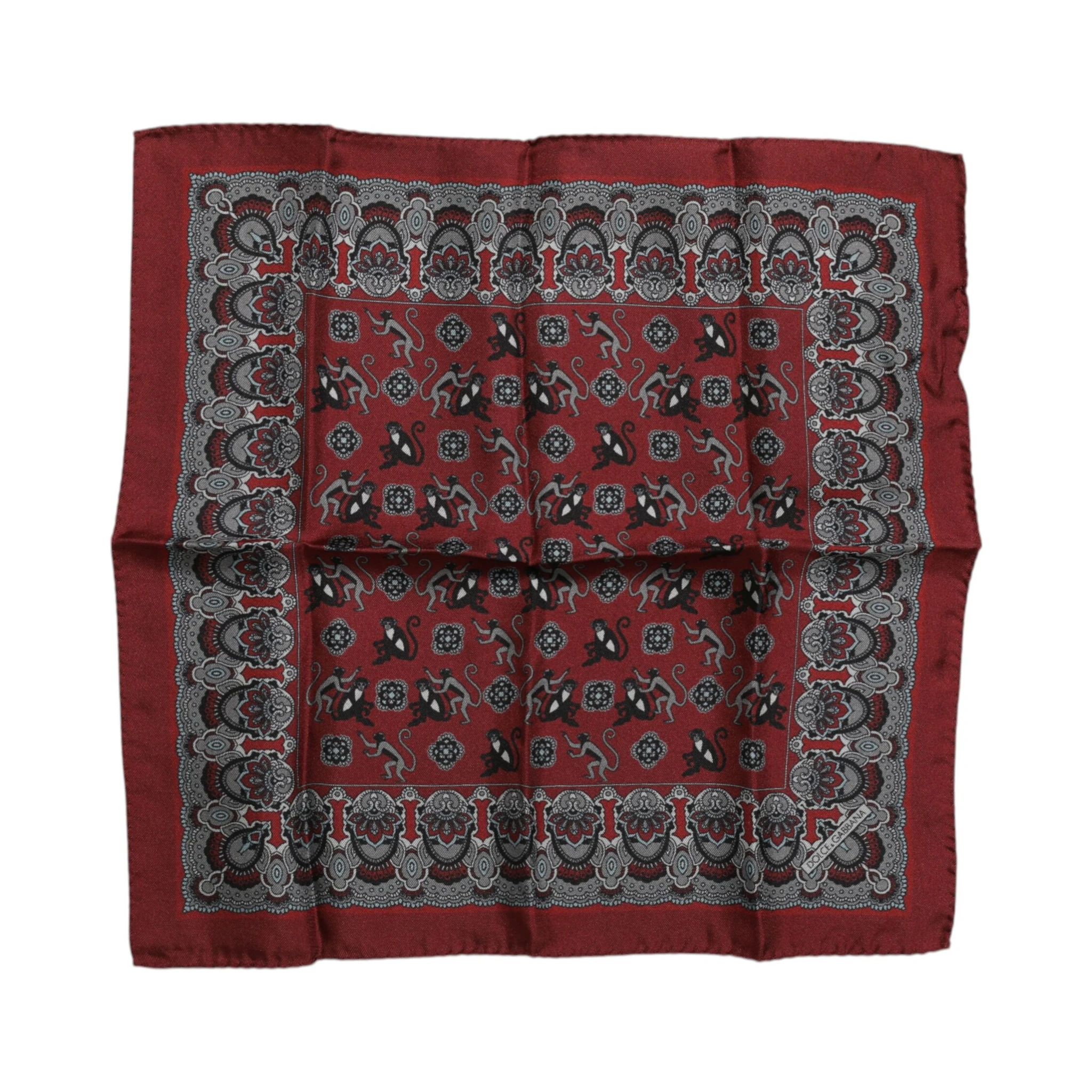 Maroon Monkey Print Silk Square Foulard Scarf