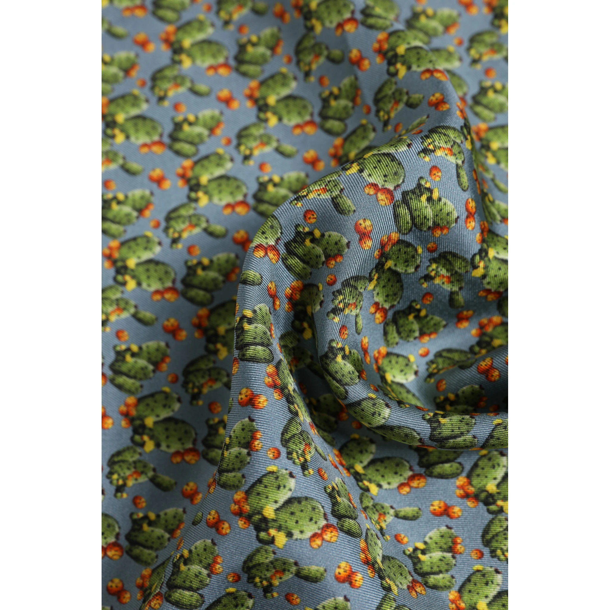 Gray Green Cactus Print Square Foulard Scarf