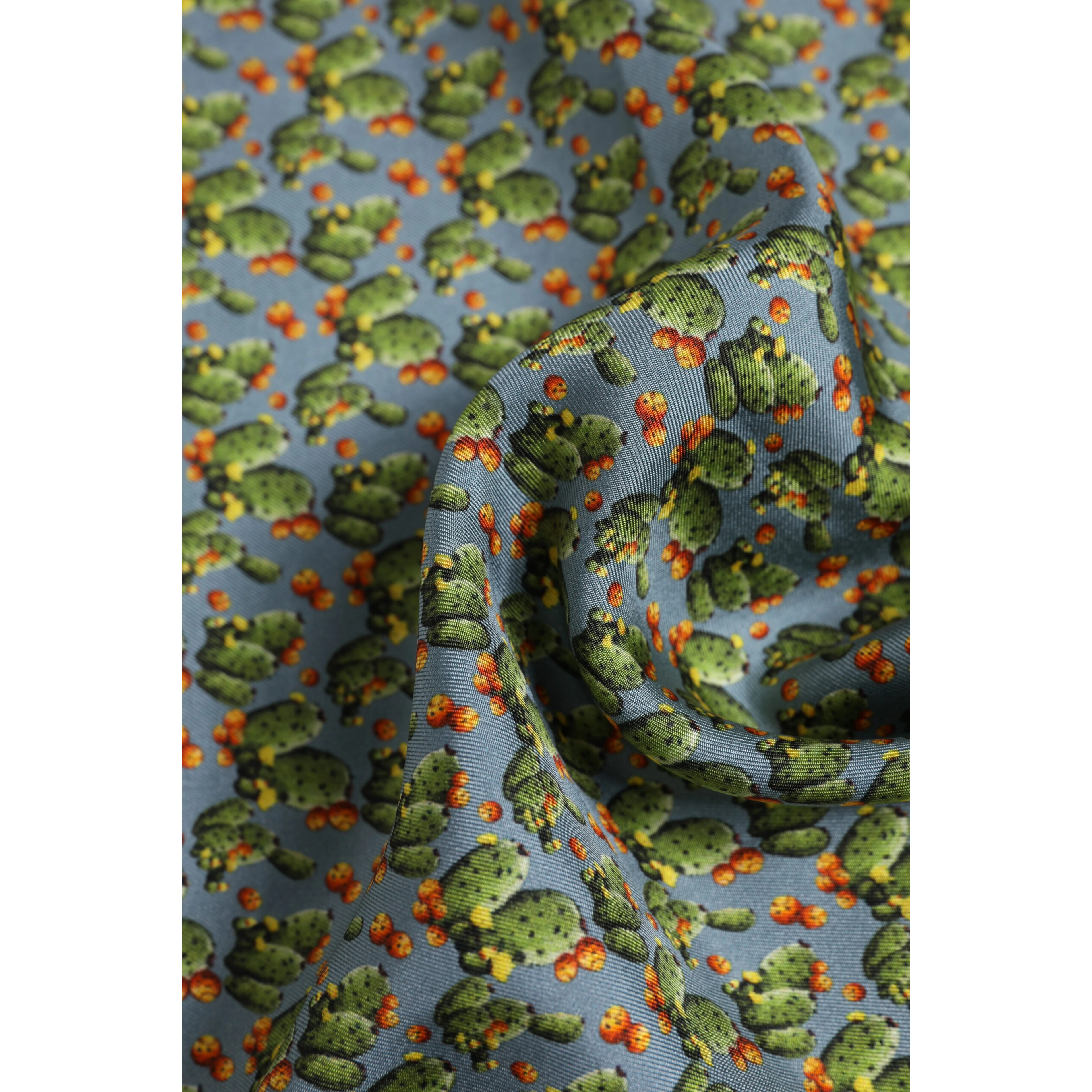 Gray Green Cactus Print Square Foulard Scarf