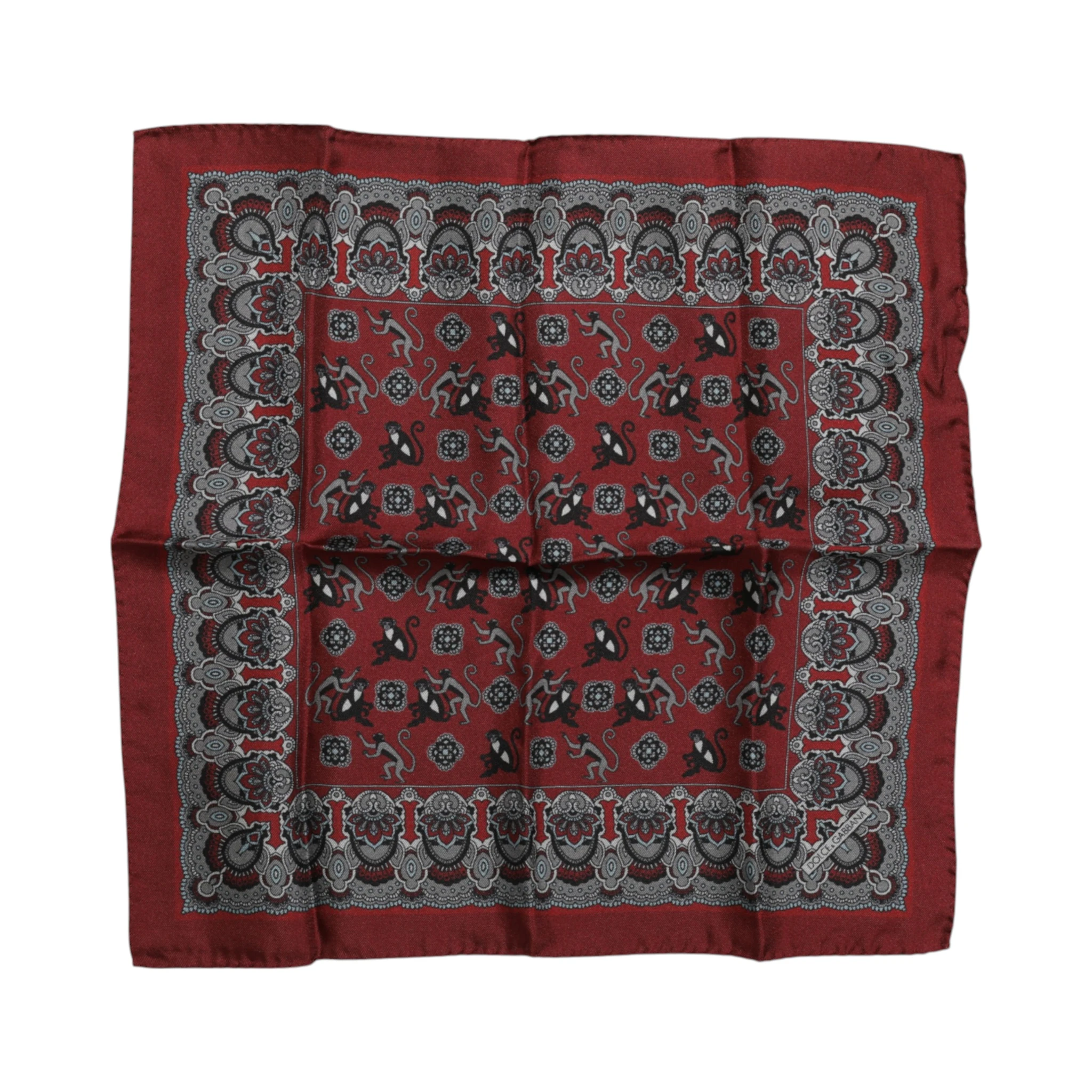 Maroon Monkey Print Silk Square Foulard Scarf