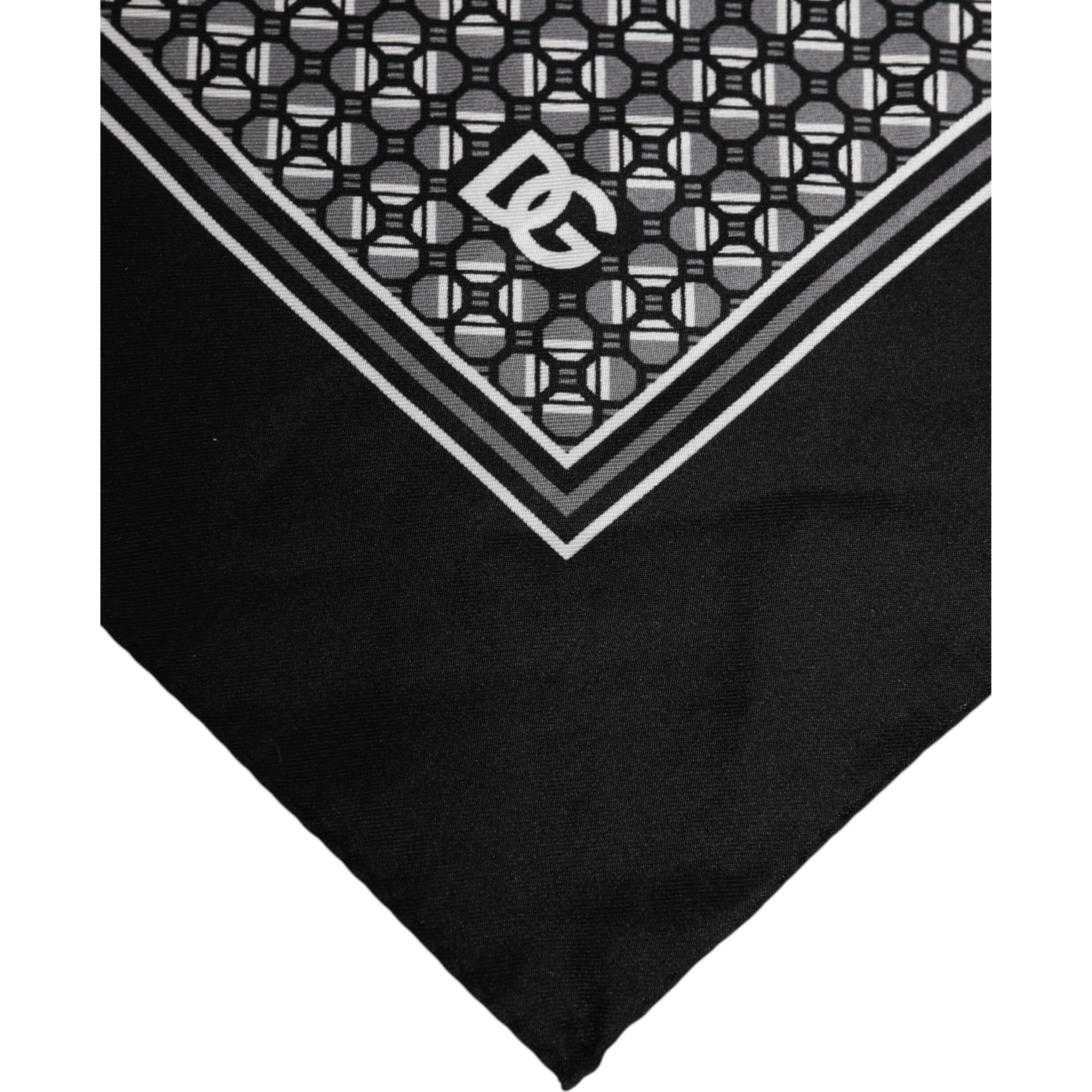 Black White Patterned Square Foulard Scarf