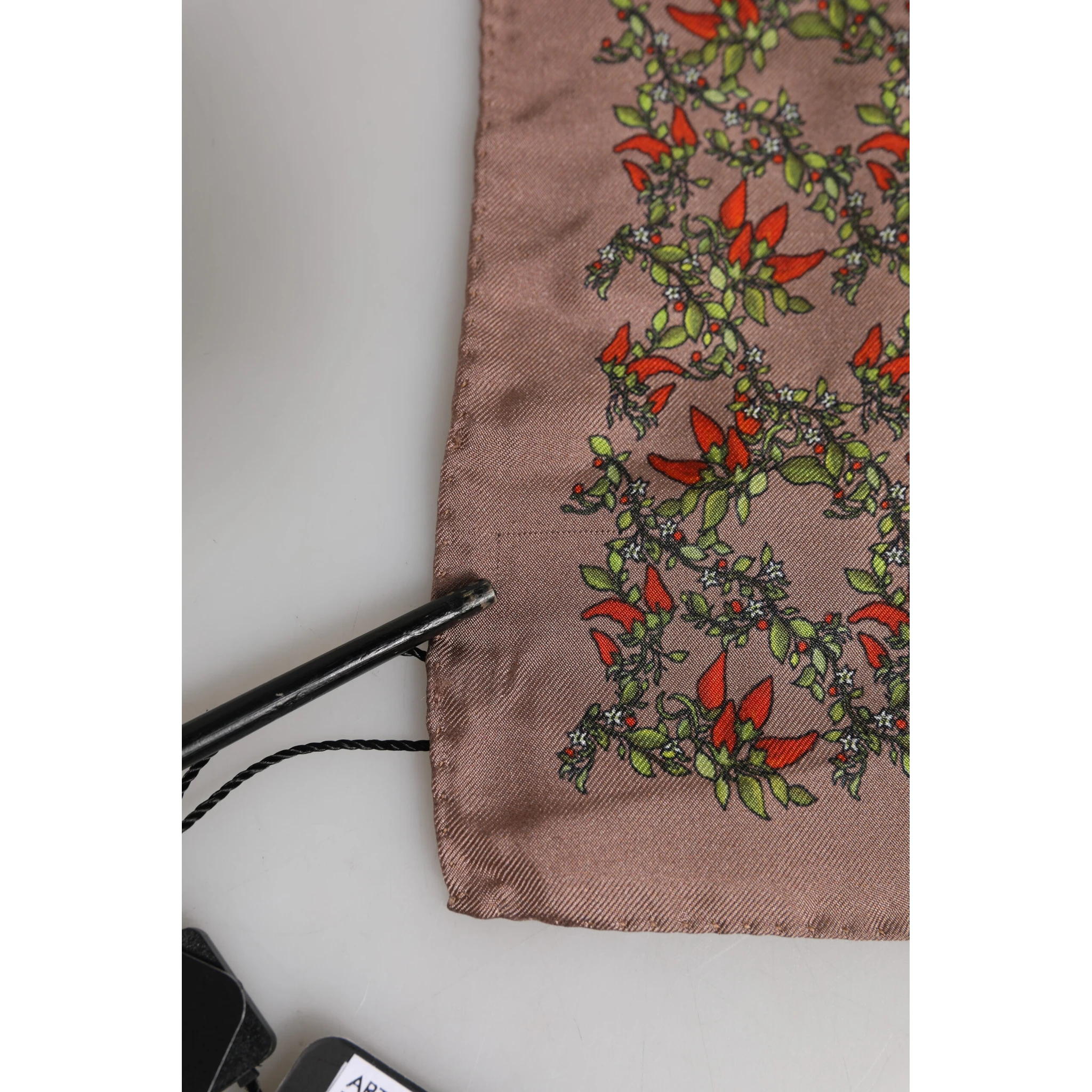 Brown Chili Print Silk Square Foulard Scarf
