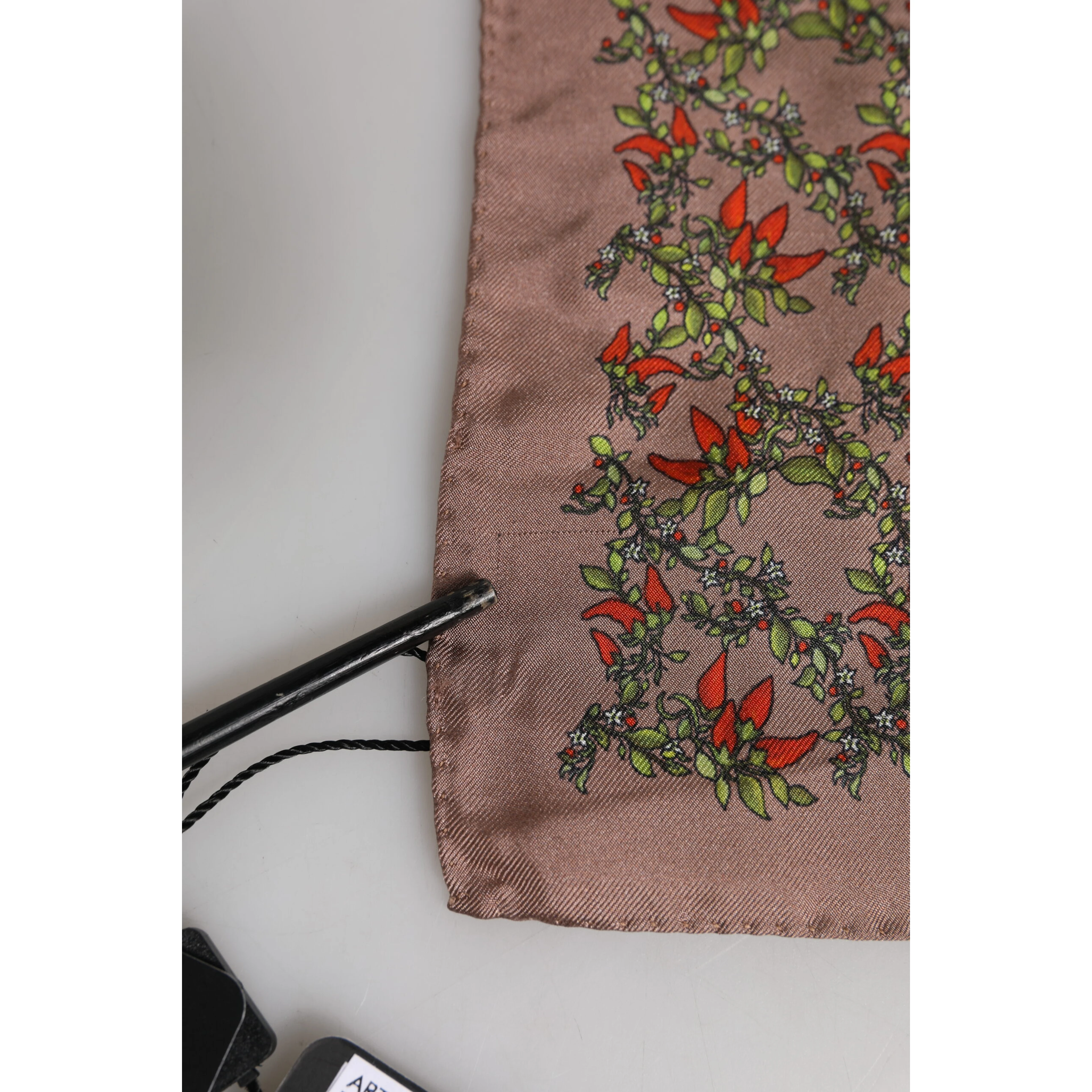 Brown Chili Print Silk Square Foulard Scarf
