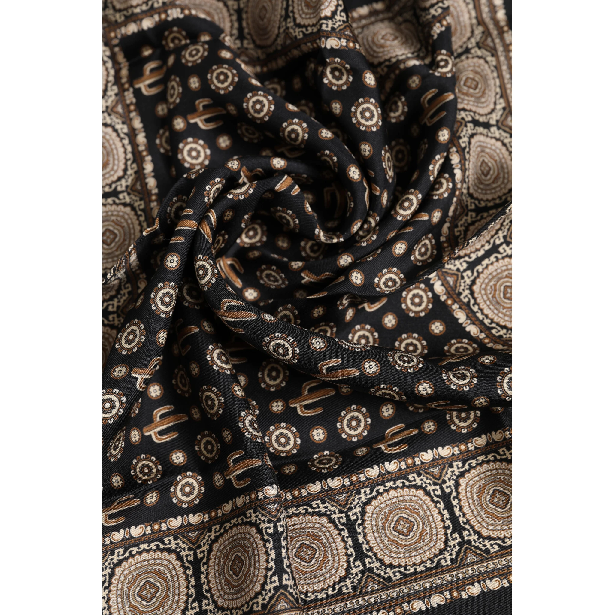 Black Brown Patterned Square Foulard Scarf