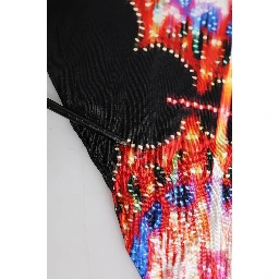 Black Multicolor Print Square Foulard Scarf