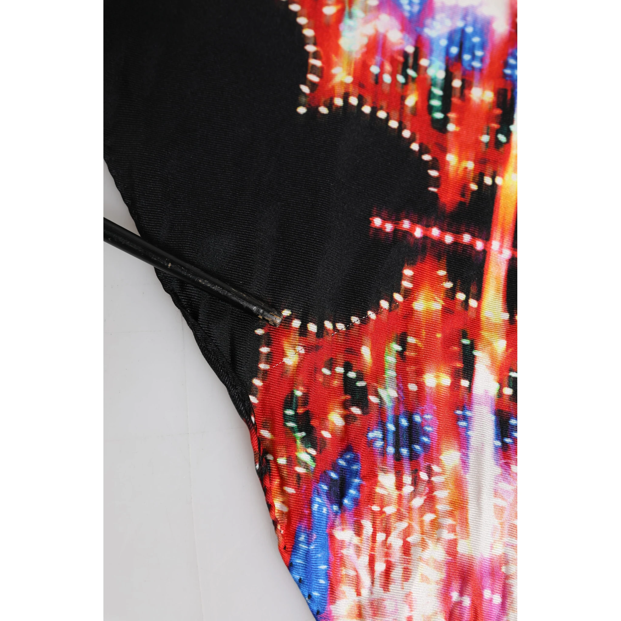 Black Multicolor Print Square Foulard Scarf