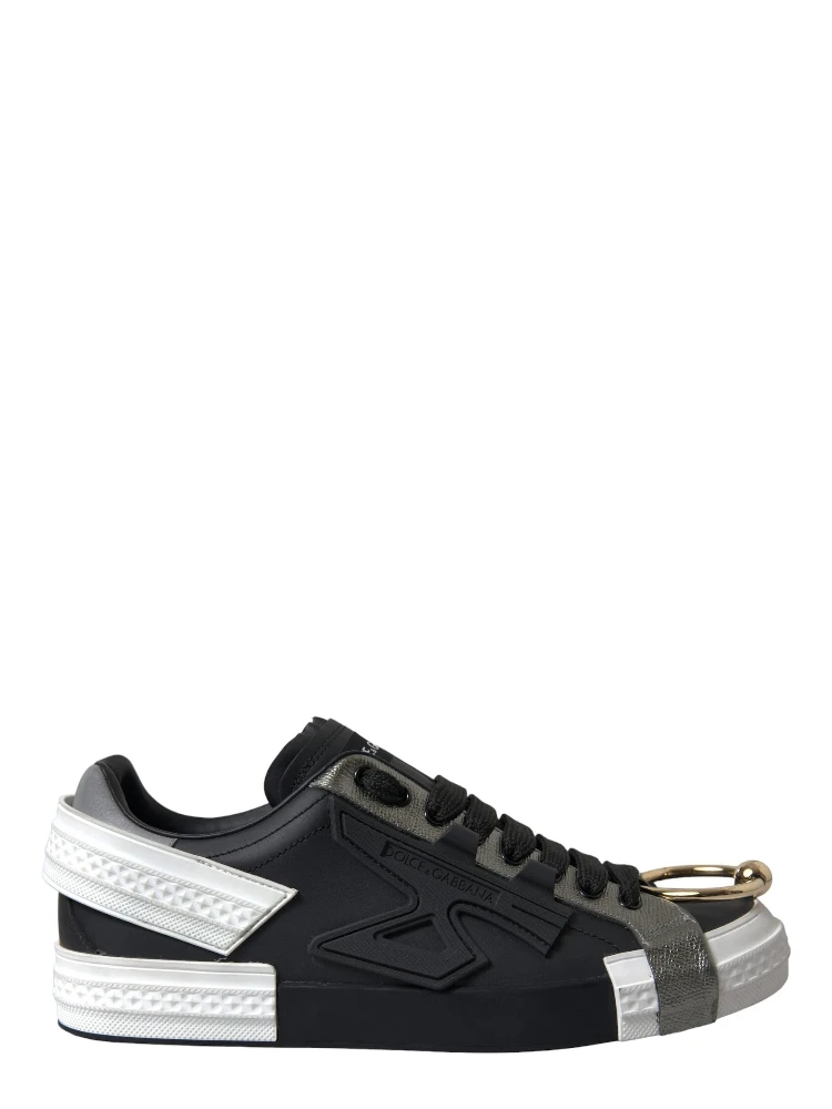 Black Leather Low Top Sneakers Portofino Shoes