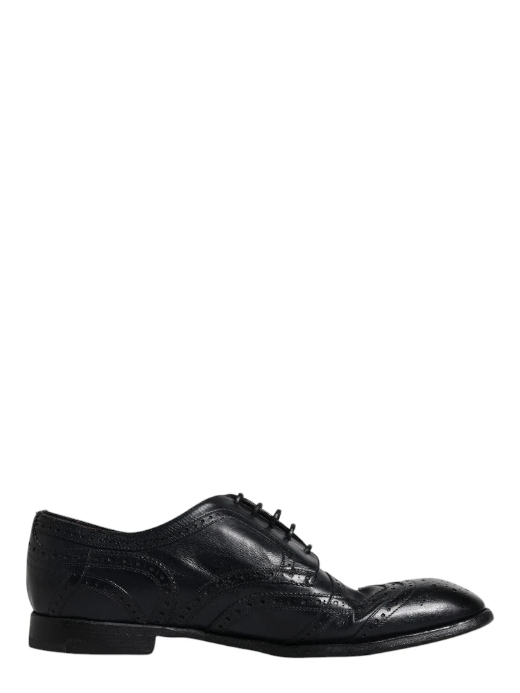 Dark Blue Leather Derby Wingtip Formal Shoes
