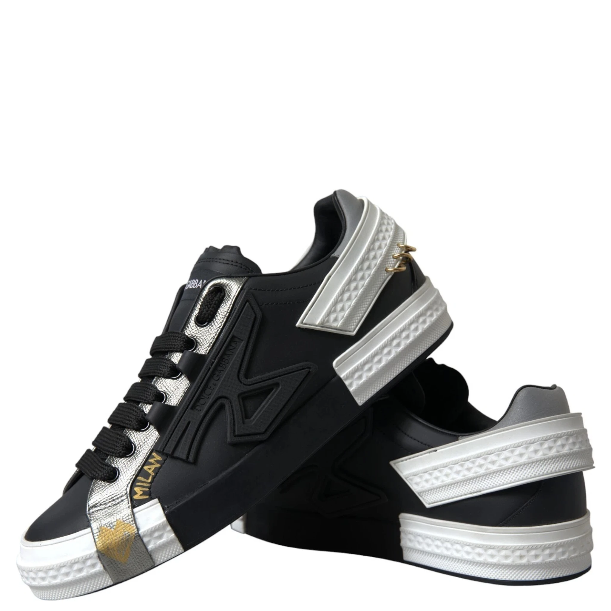 Black Leather Low Top Sneakers Portofino Shoes