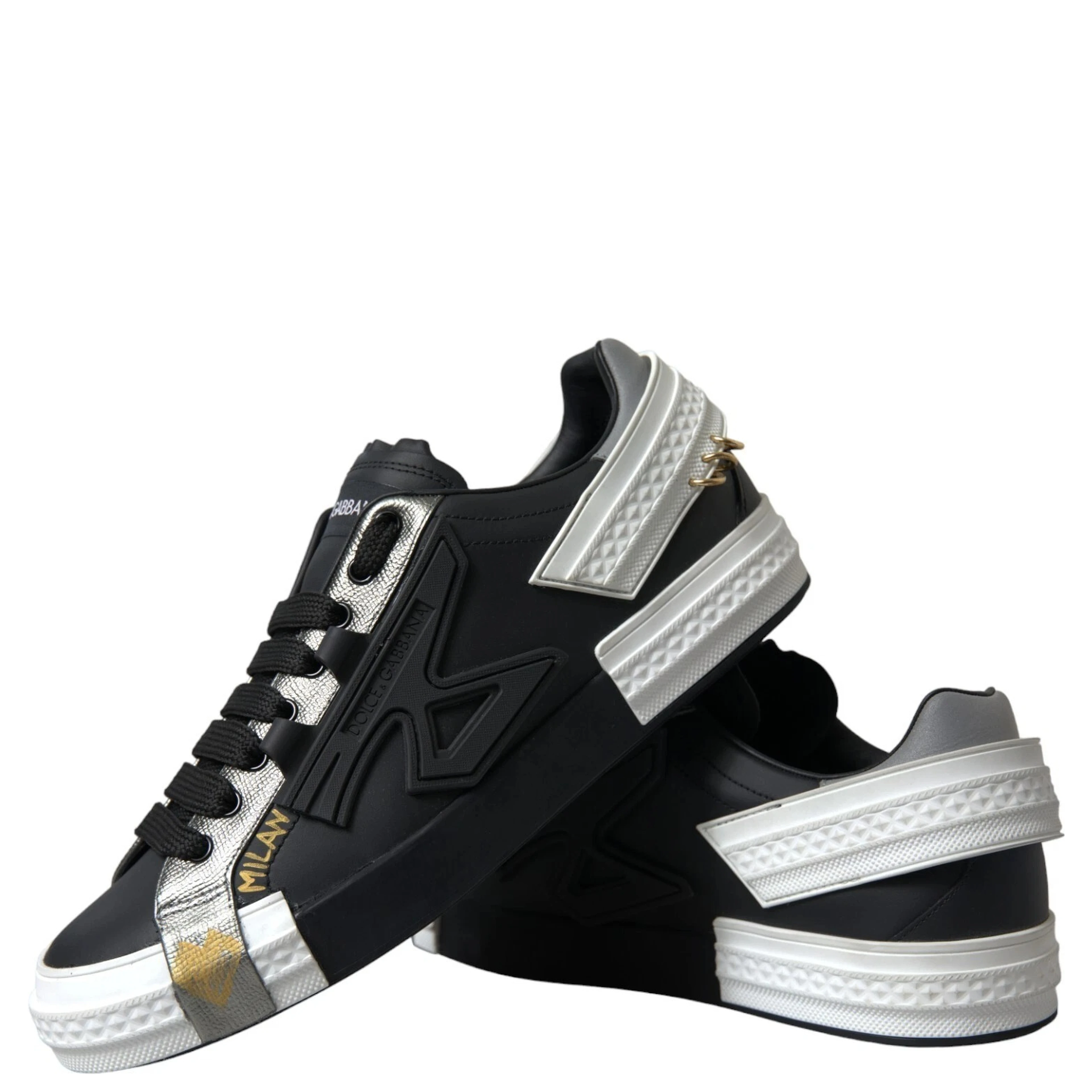 Black Leather Low Top Sneakers Portofino Shoes