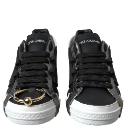 Black Leather Low Top Sneakers Portofino Shoes