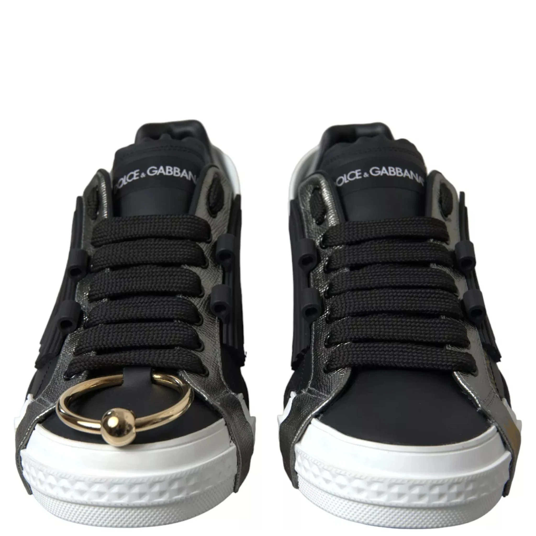 Black Leather Low Top Sneakers Portofino Shoes