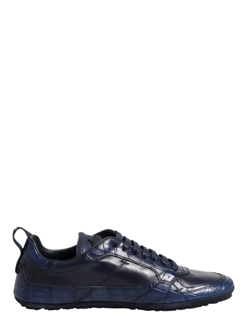Dark Blue Leather Low Top Men Sneakers Shoes