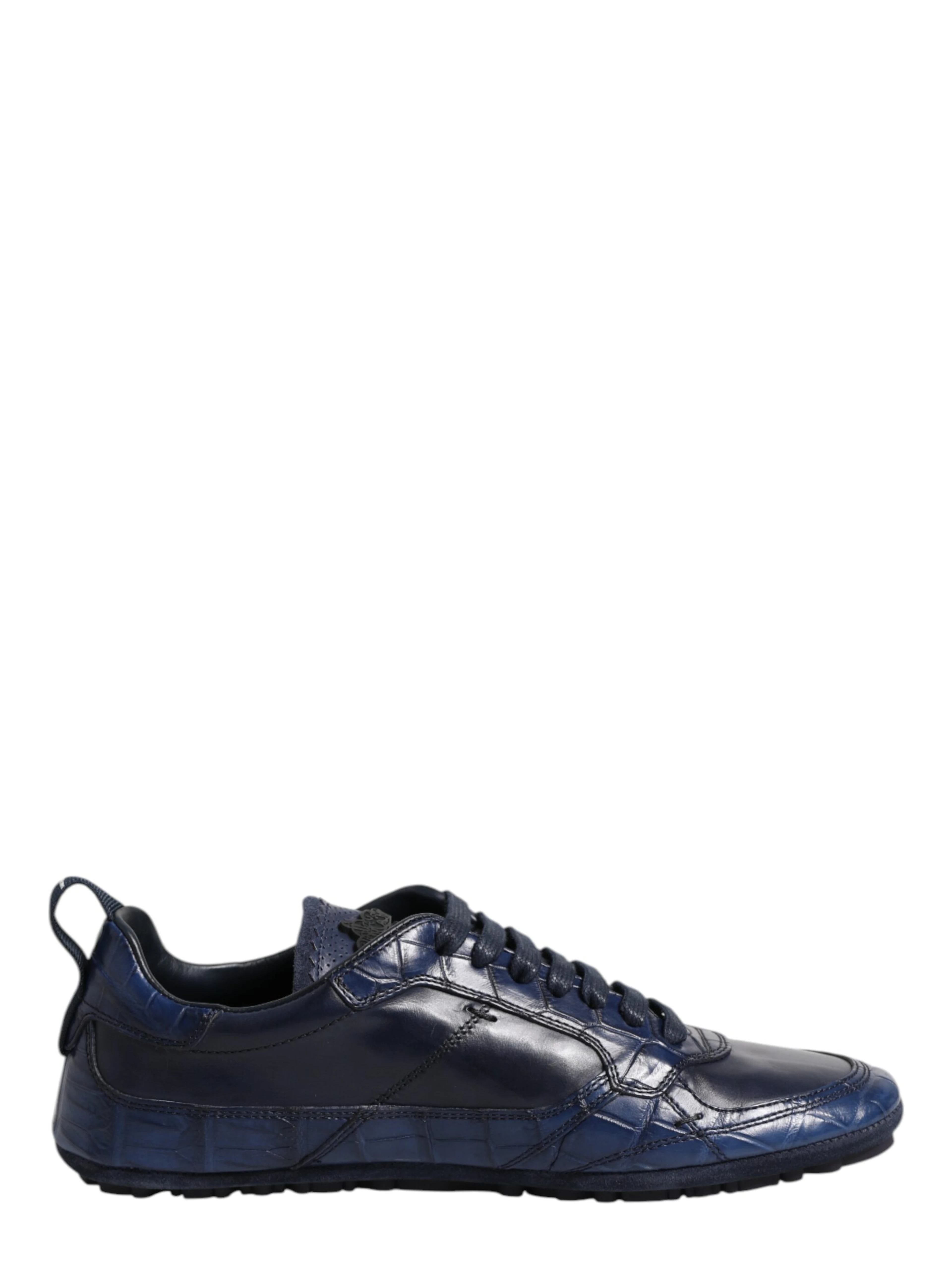 Dark Blue Leather Low Top Men Sneakers Shoes